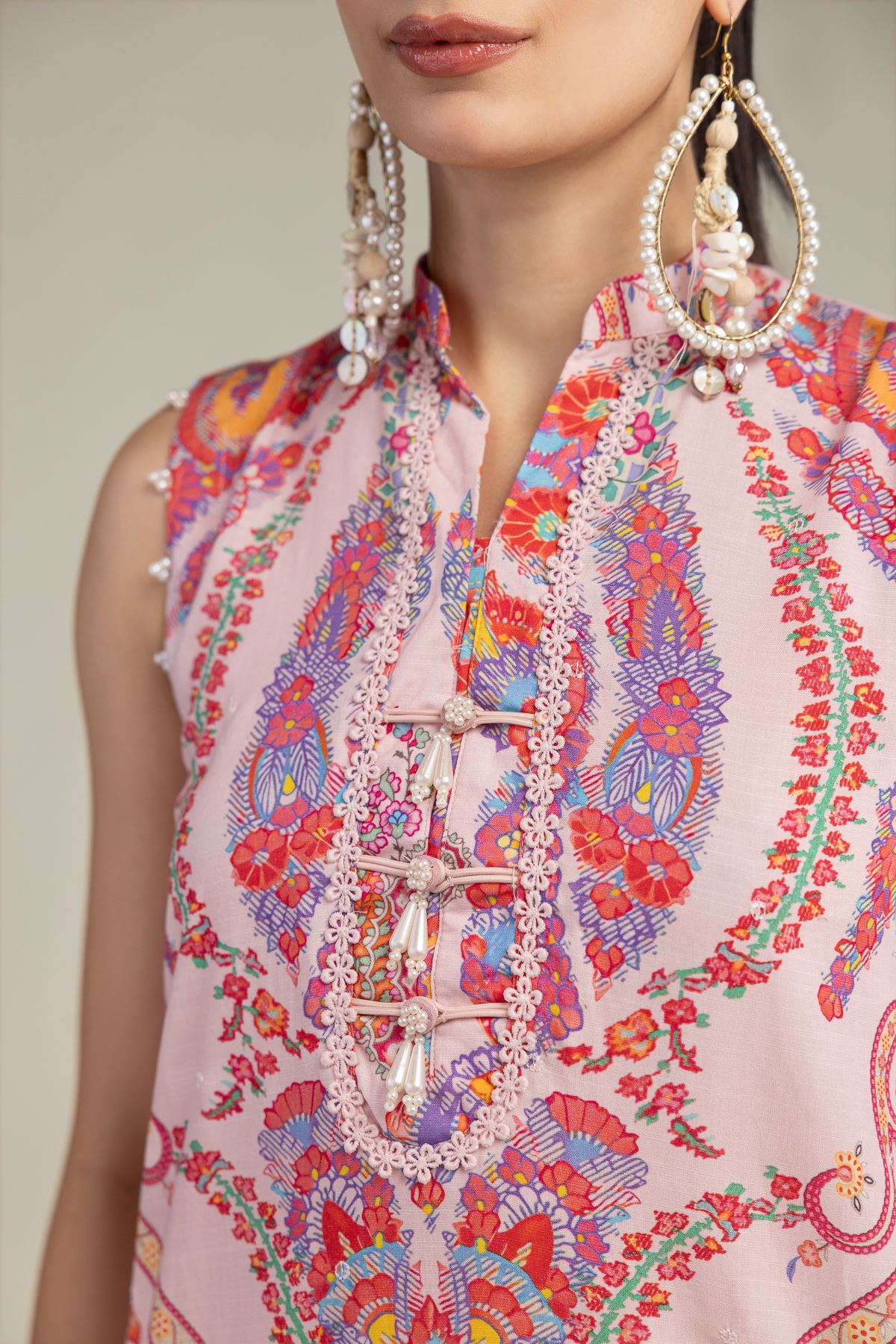 Embroidered Raw Silk Pink Floral Kurta - 2-26-212-A-F1-VG