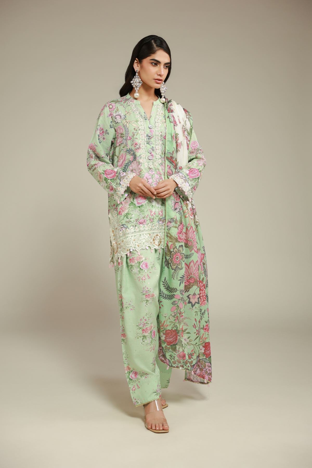 Embroidered Raw Silk Pants - 25-12-12S4-02TA-VG