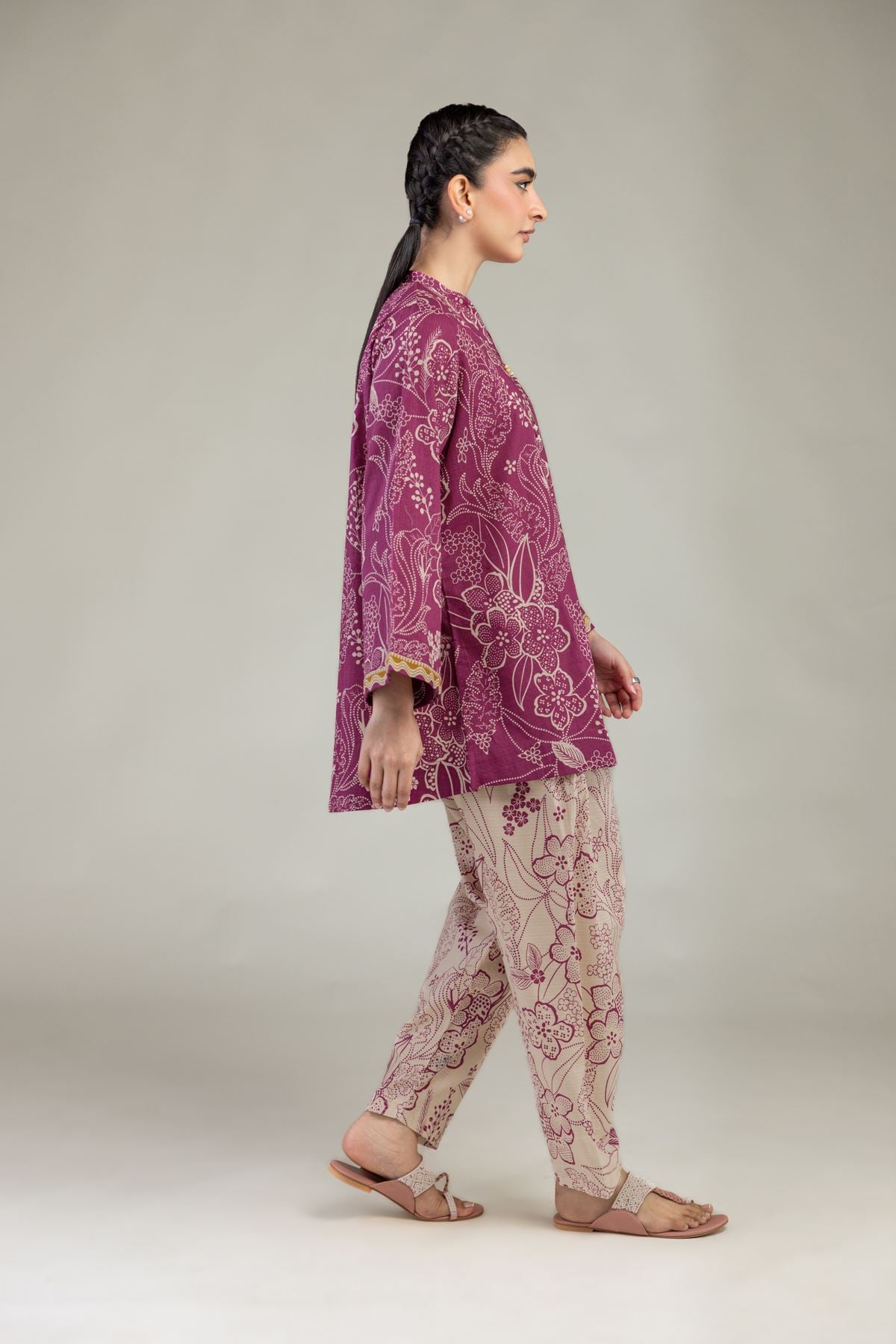 Printed Cotton Dobby Floral Beige Shalwar - 1-26-212-A-D1-VG