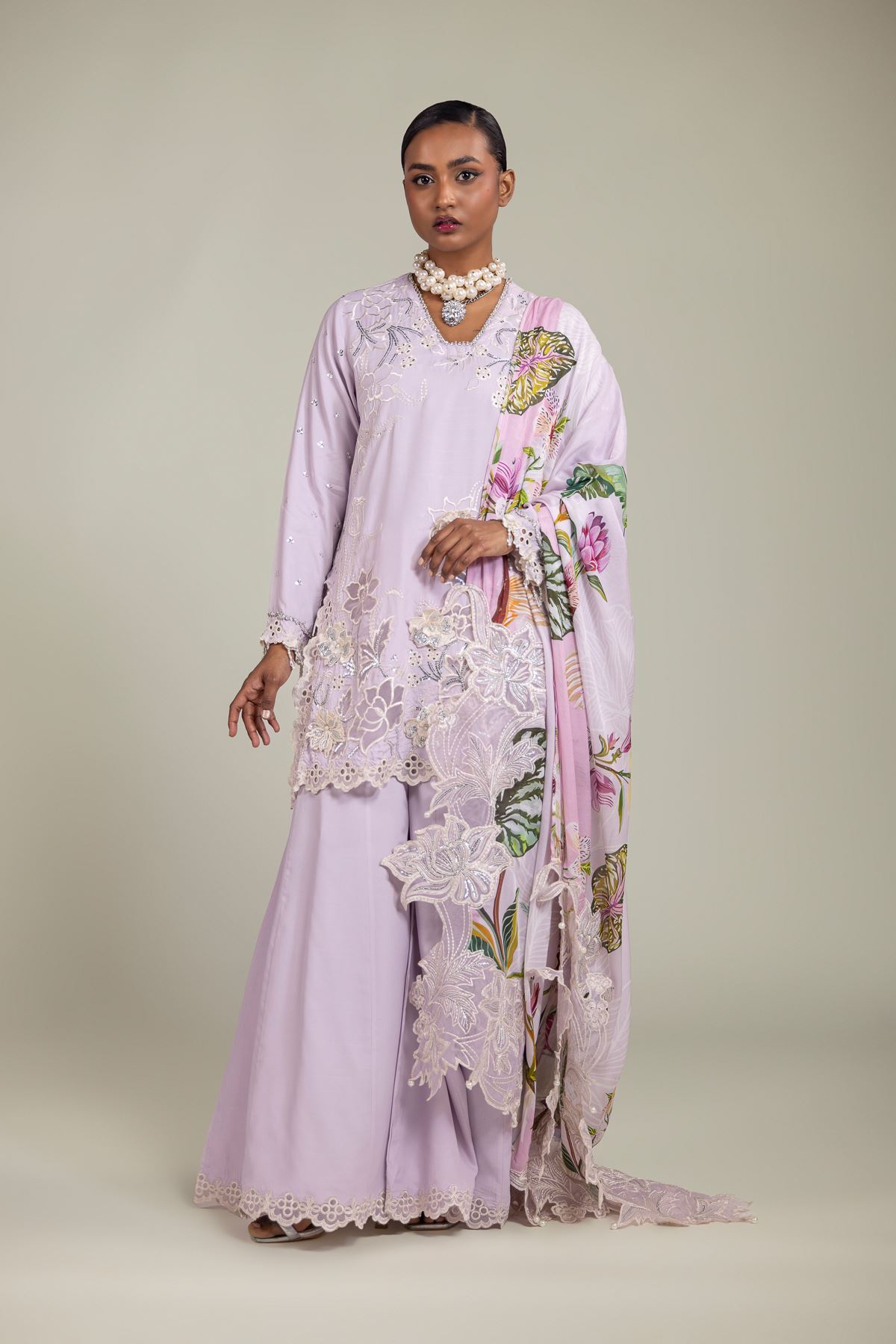 Raw Silk 3-Piece Embroidered Suit - 25-09-10E2-07TB-VG
