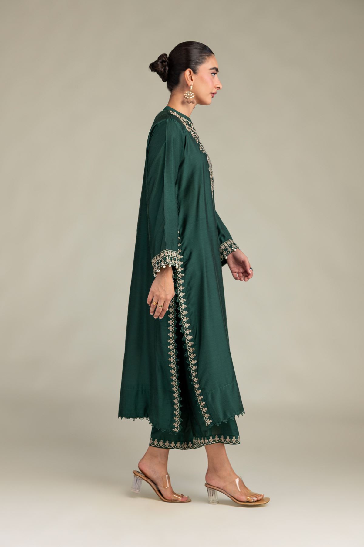 Printed Raw Silk Floral Green Kurta - 1-26-322-B-A1-VG