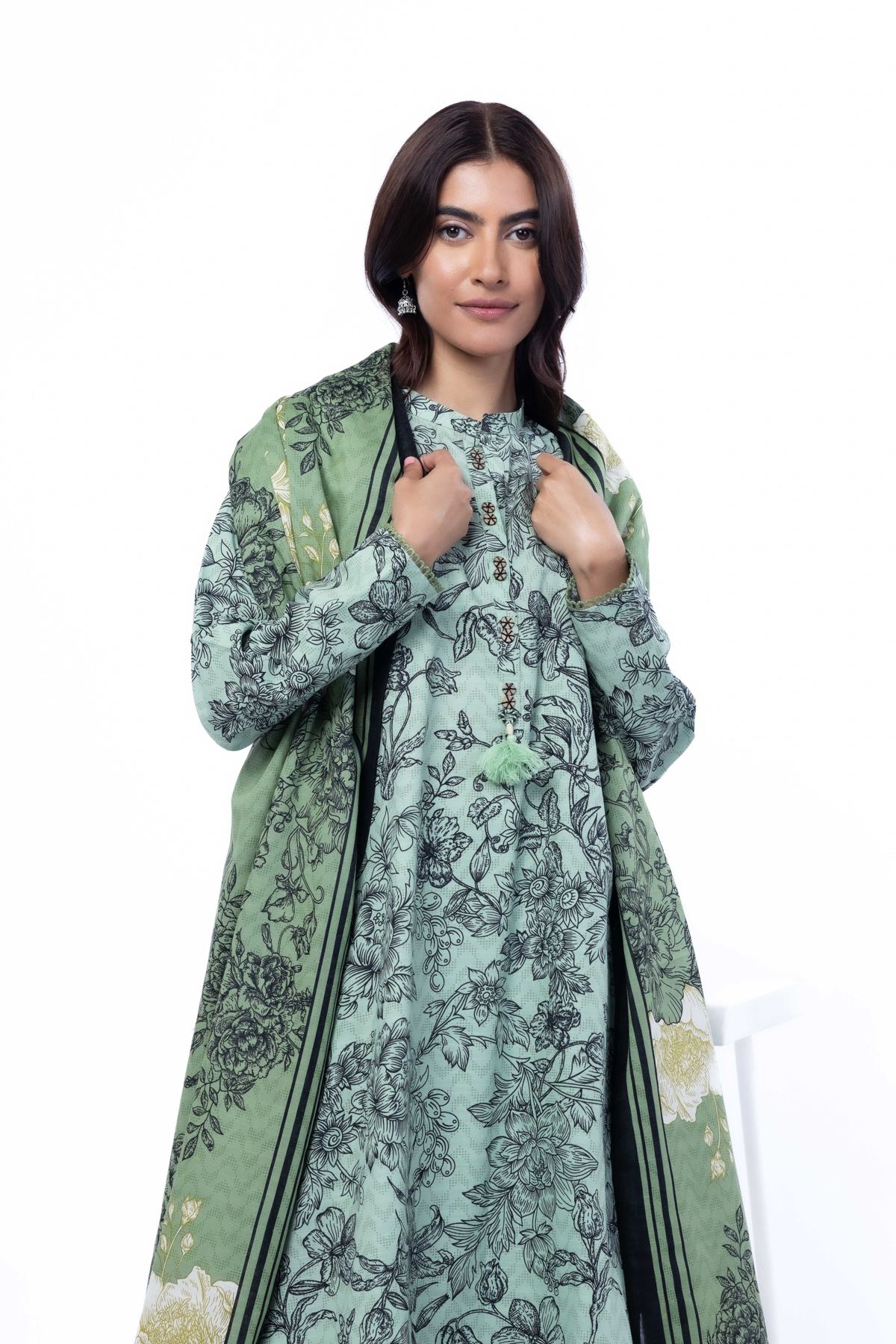 Printed Light Khaddar Fabrics 3 Piece - KN37YA-VG