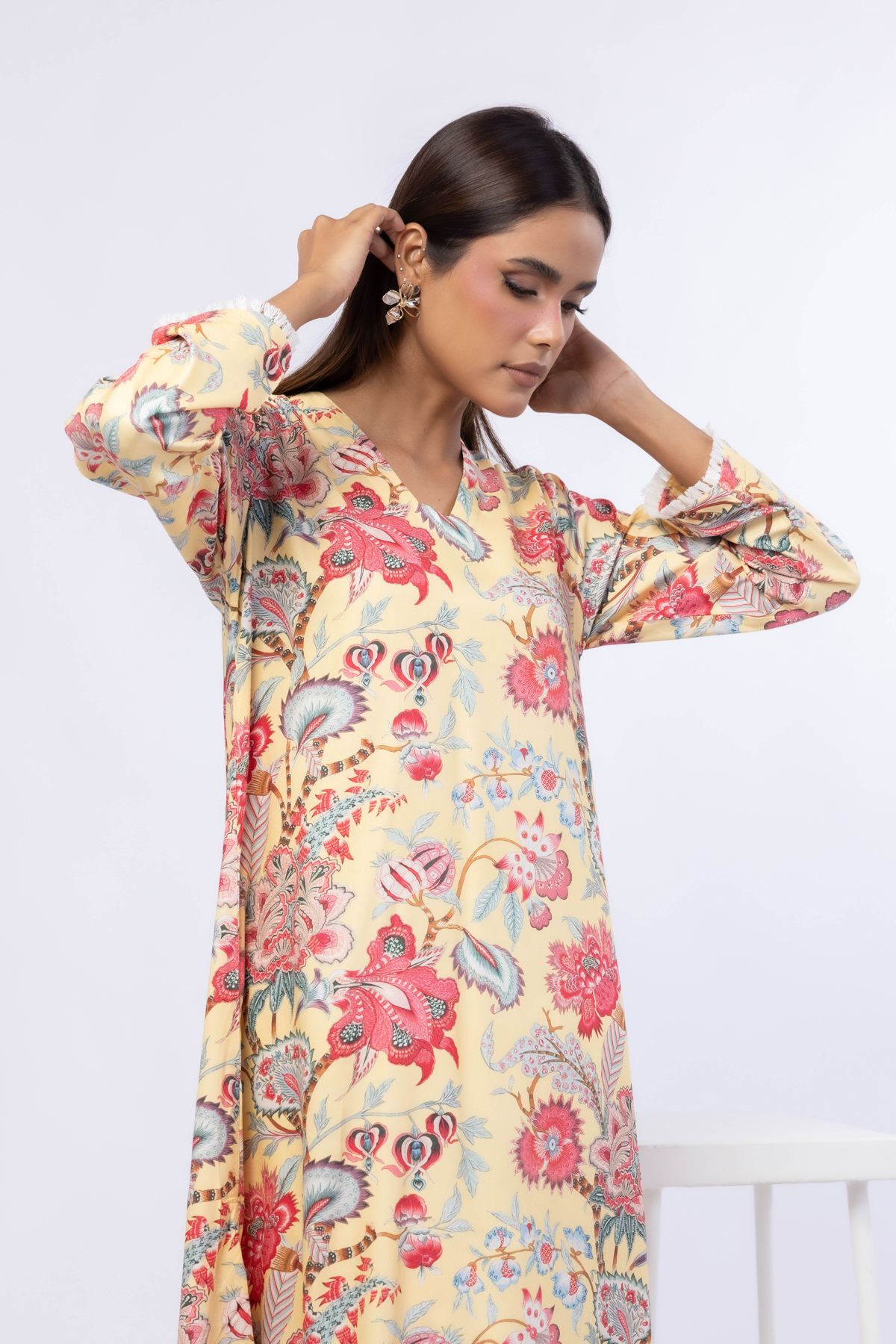 Printed Viscose Crepe Kurta - 25-04E48-07TA-VG