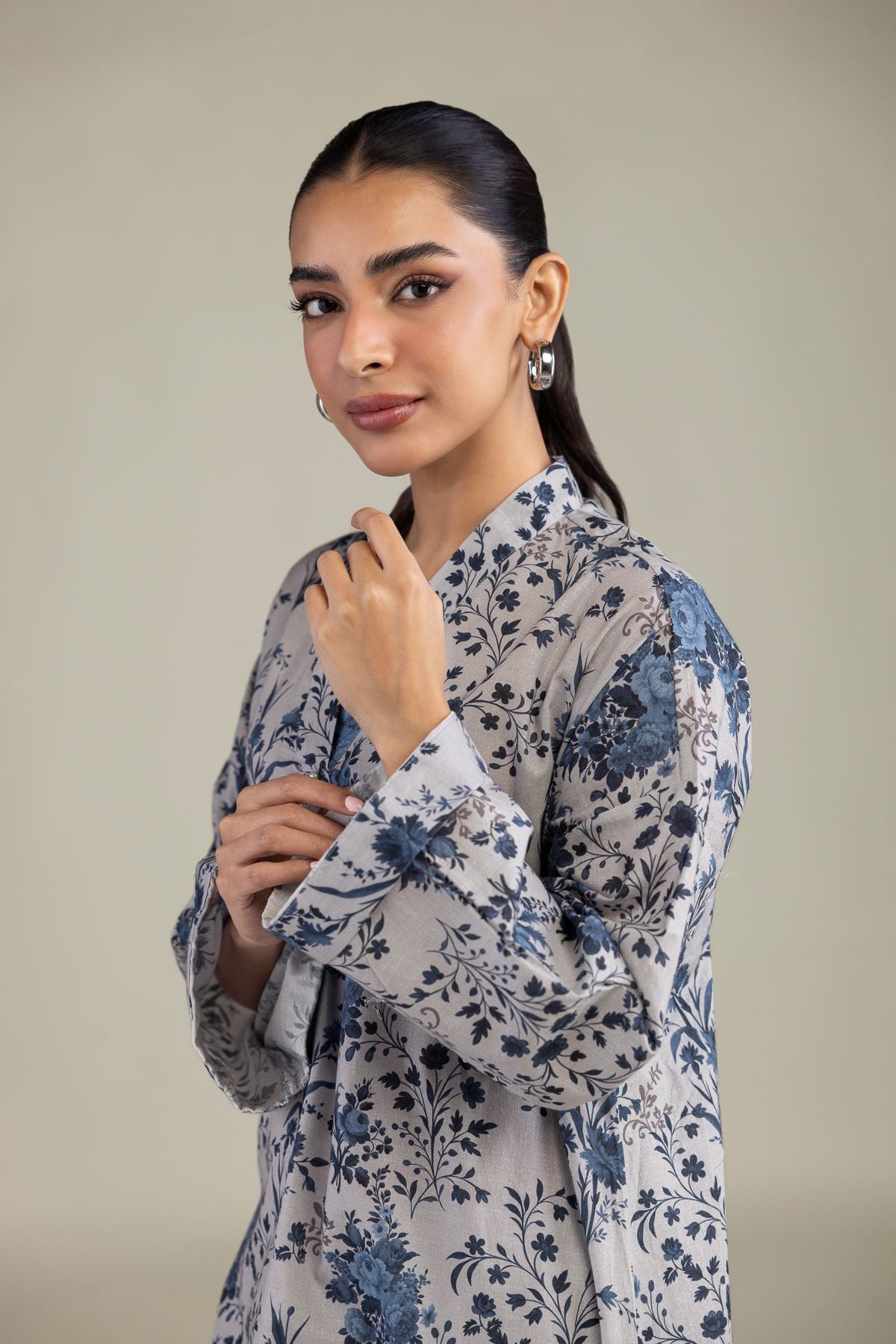 Printed Cotton Dobby Floral Longline Kurta - 1-26-244-A-D1-VG
