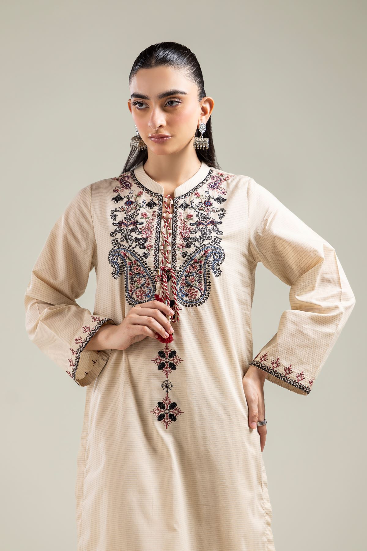 Embroidered Mesuri Floral Beige Kurta - 1-26-142-A-E-VG