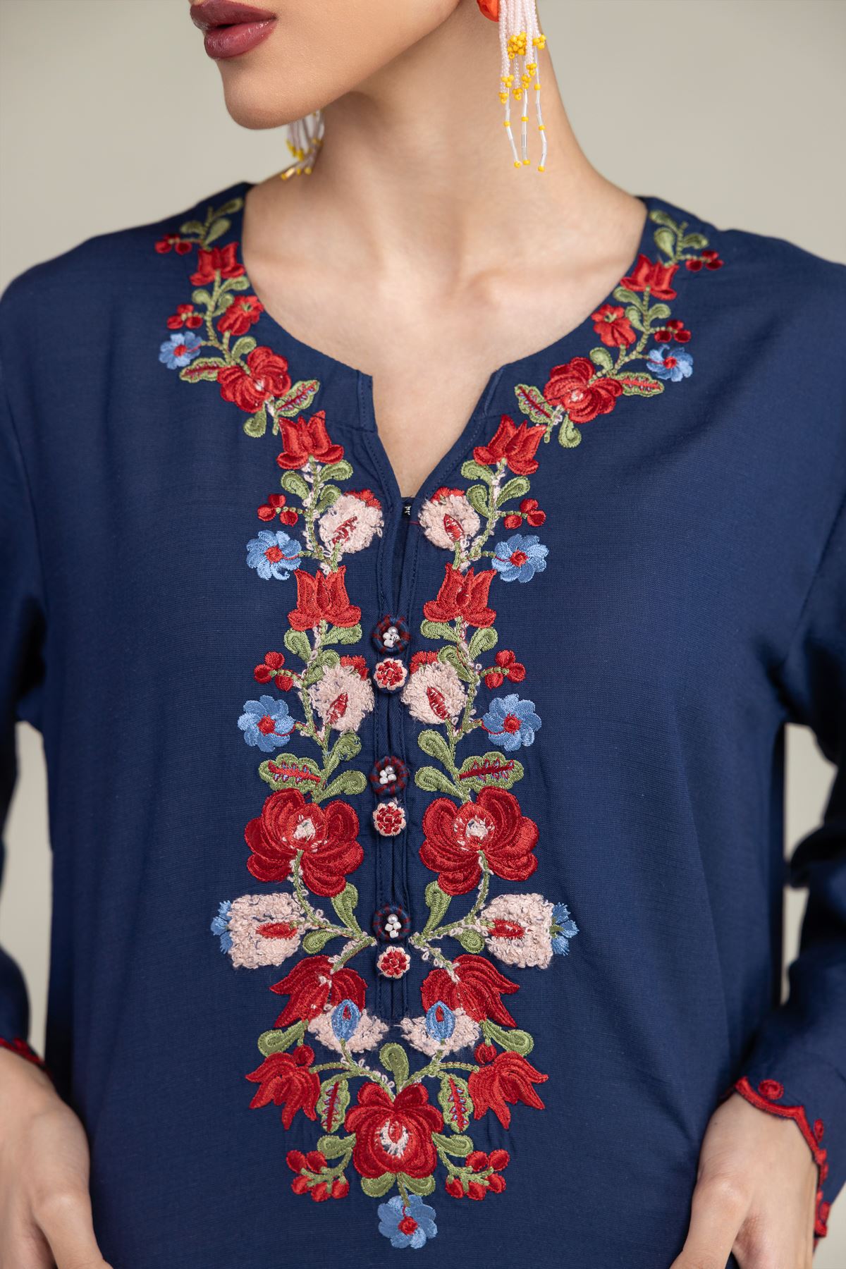 Embroidered Raw Silk Silk Navy Kurta - 1-26-245-A-J1-VG