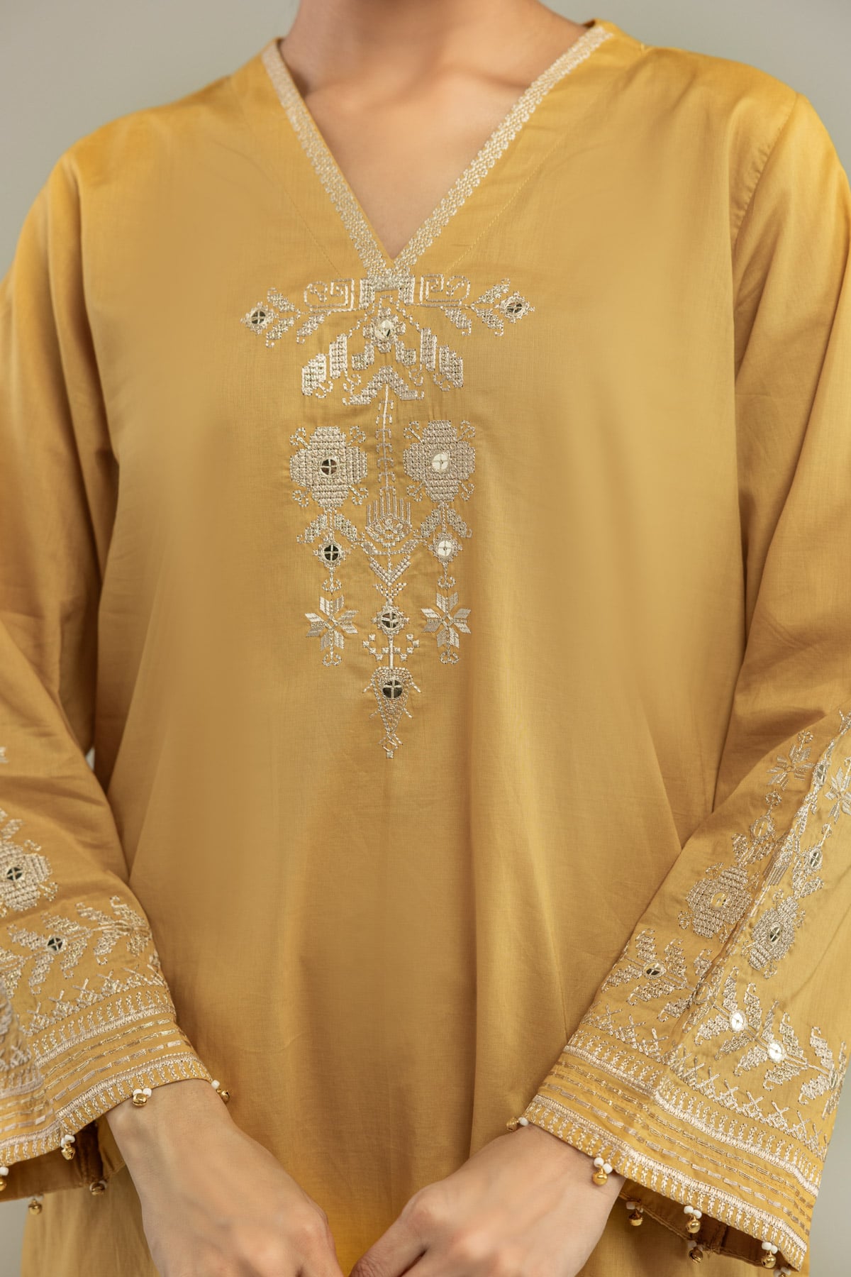 Embroidered Cambric Short Mustard Kurta - B1-2-26-106-A-C-VG