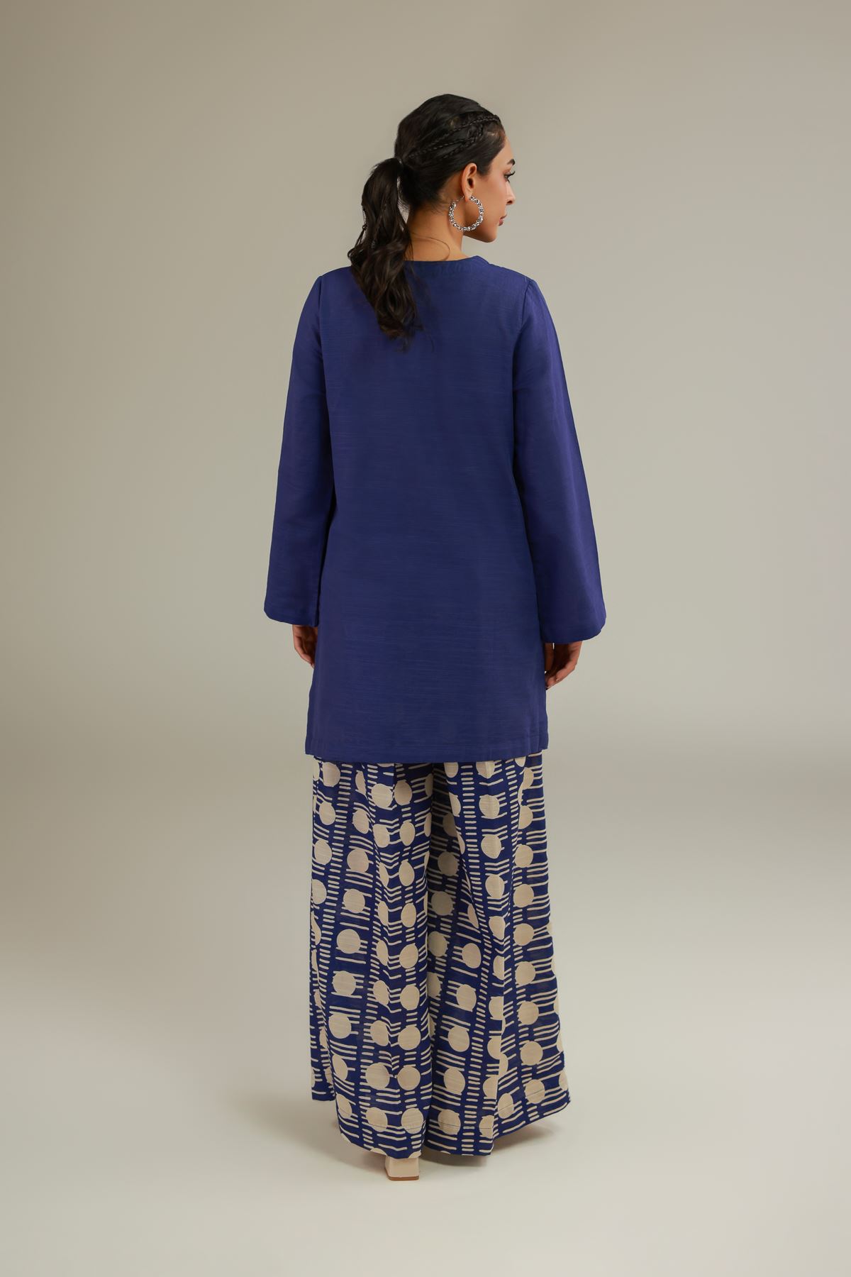 Printed Textured Cotton V-Neck Tassel Kurta - 1-26-108-A-F-VG