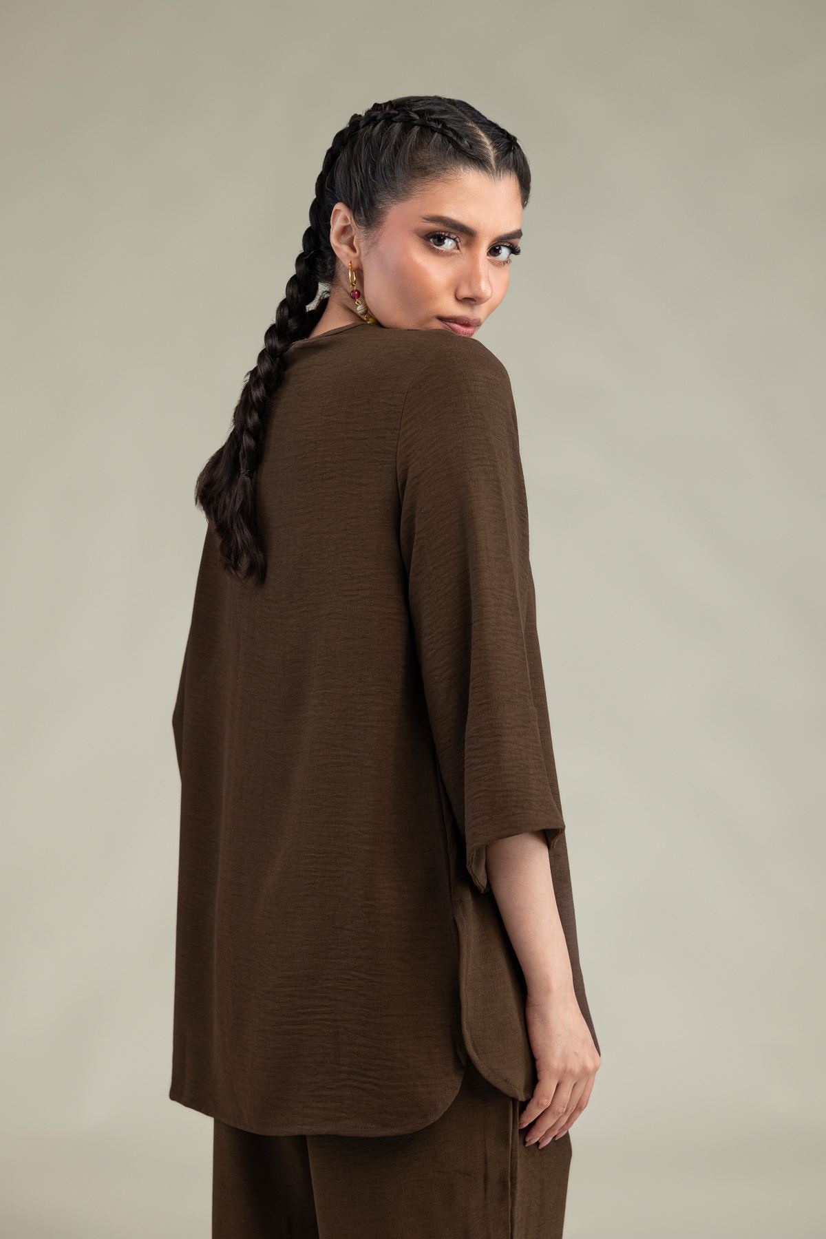 Dyed Crepe Georgette Solid V-Neck Tunic - 1-26-229-B-F1-VG