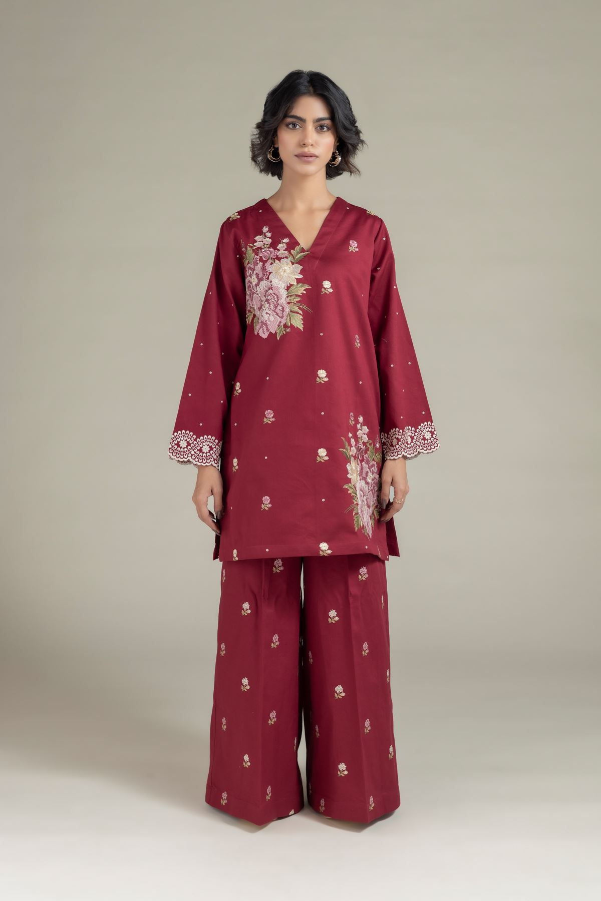 Embroidered Textured Cotton Kurta - 25-08-12E8-04TA-VG