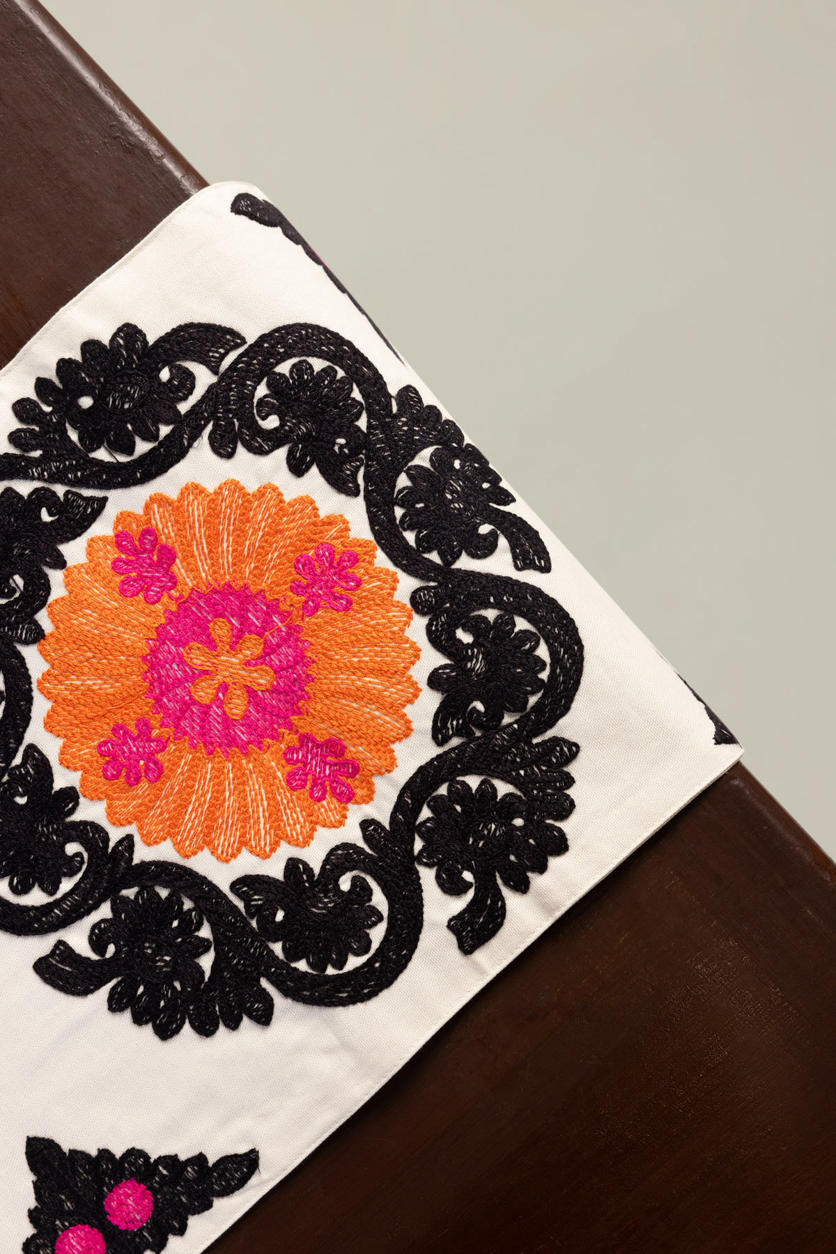 Dyed Embroidered Cotton Duck 12x96in Table Runner - 2-26-202-A-D-VG