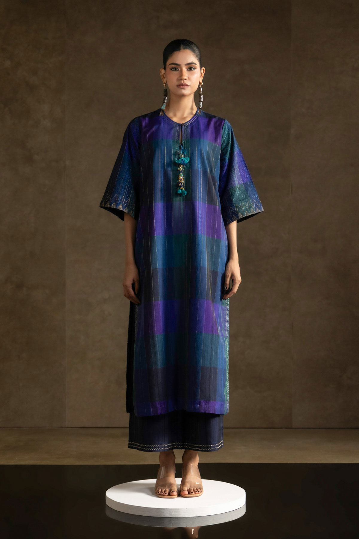 Yarn Dyed Embroidered Handwoven Kurta - 2-26-308-A-G1-VG
