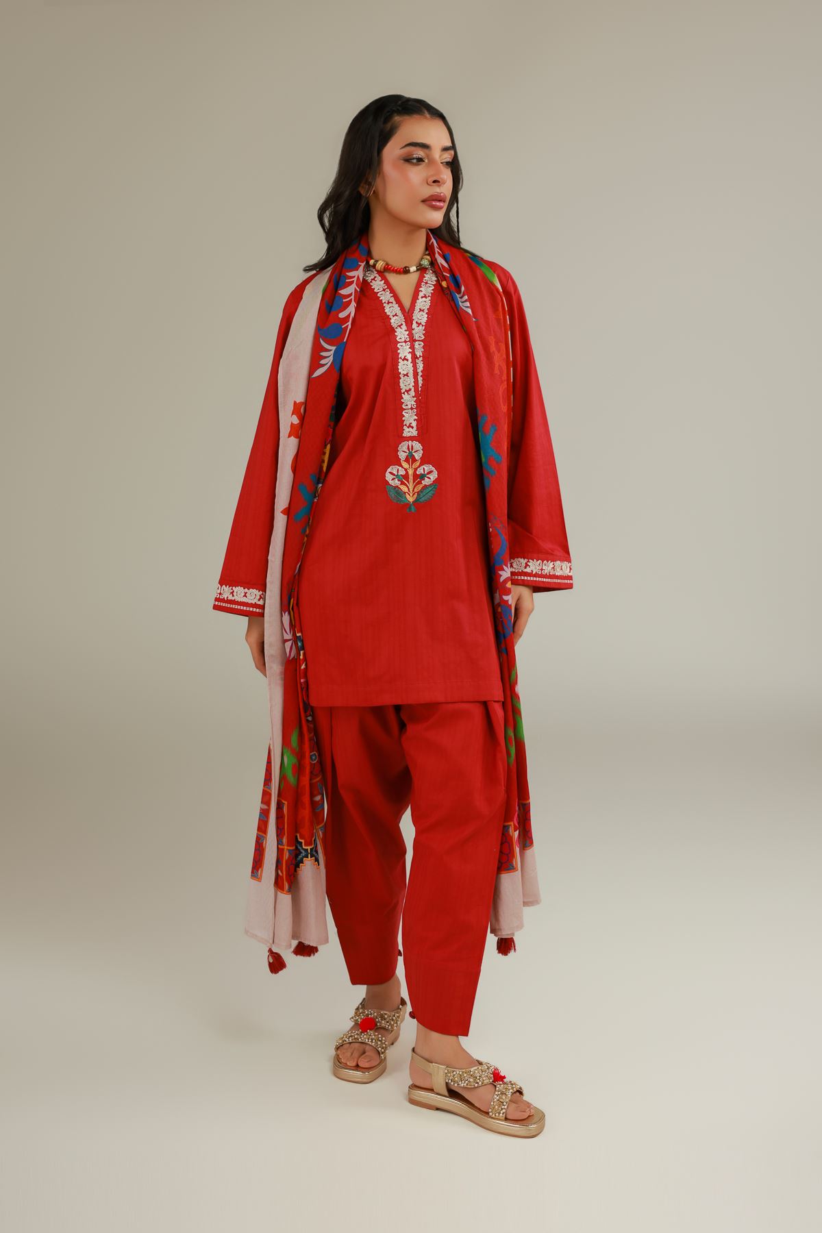 Embroidered Cotton Net Cotton Net Dupatta - T-A22-26-224FD1-VG