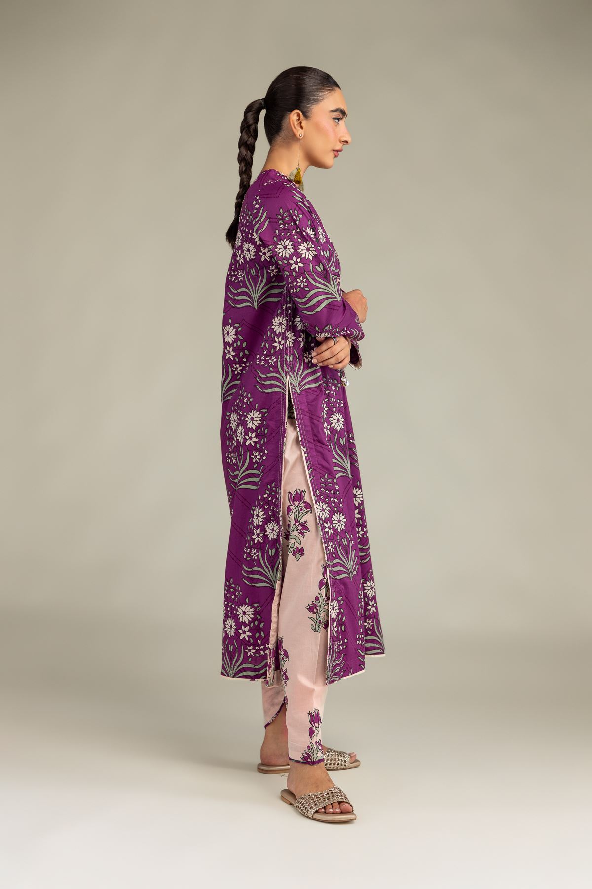 Printed Cambric Floral Pink Shalwar - 1-26-102-A-F-VG