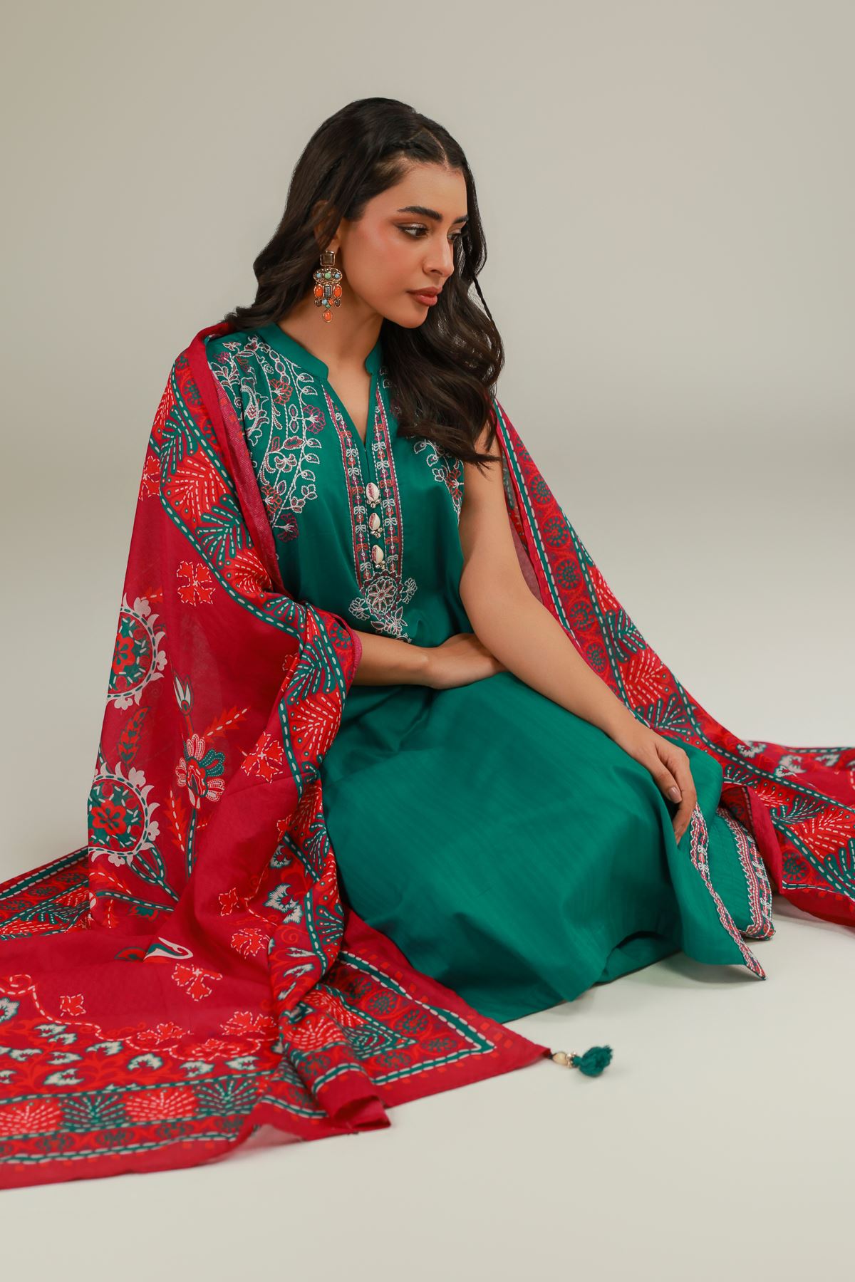 Embroidered Cotton Dobby Green Sleeveless Kurta - 25-09-11E11-07TB-VG