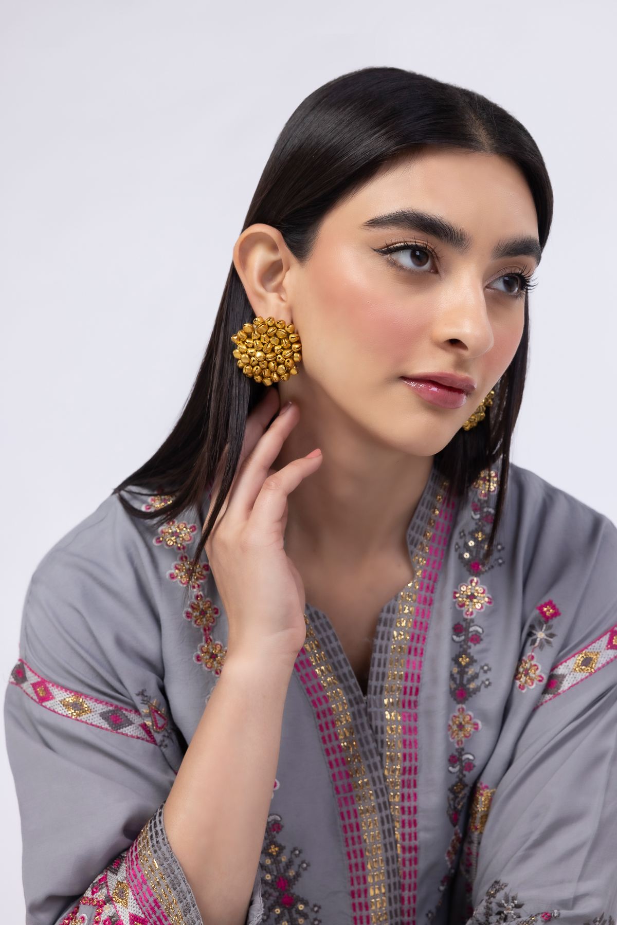 Embroidered Russian Raw Silk Kurta - 25-04S19-02TA-VG