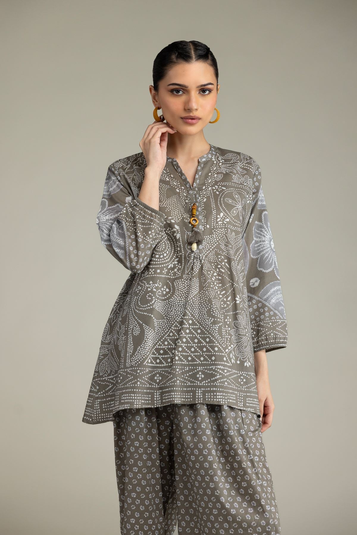 Printed Viscose Crepe Gray Viscose Blouse - 8-26-206-A-A1-VG