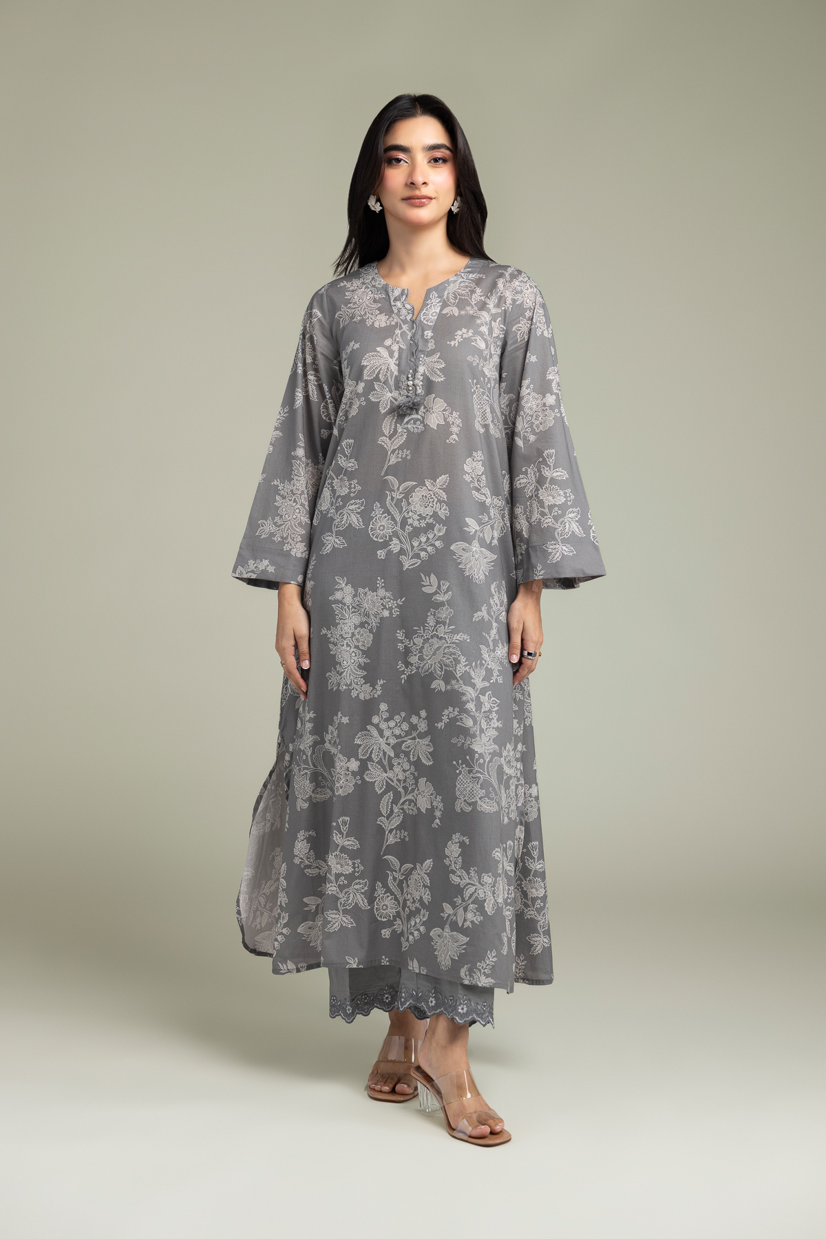 Embroidered Cambric Gray Cambric Kurta - 1-26-102-A-F-VG