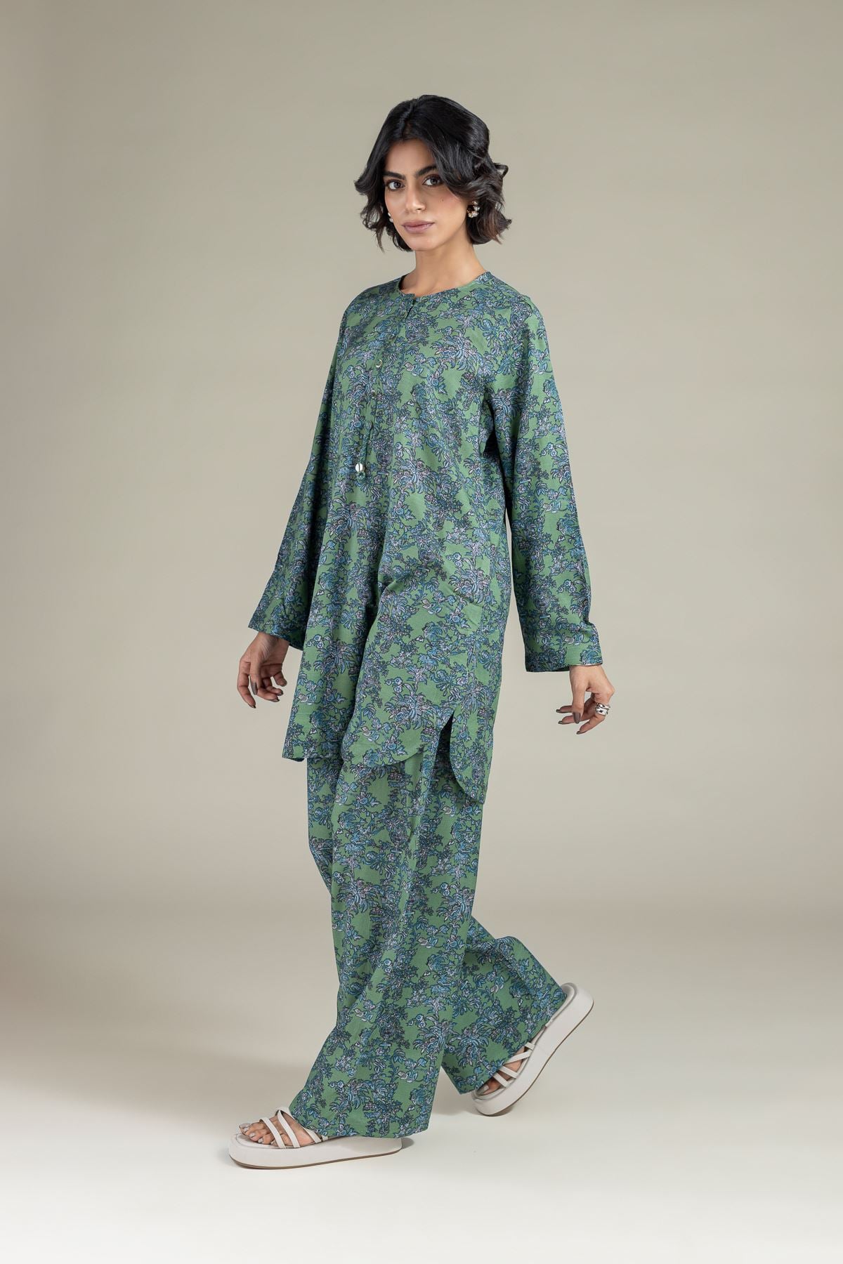 Printed Raw Silk Shalwar - R-25-05E62-08TB-VG