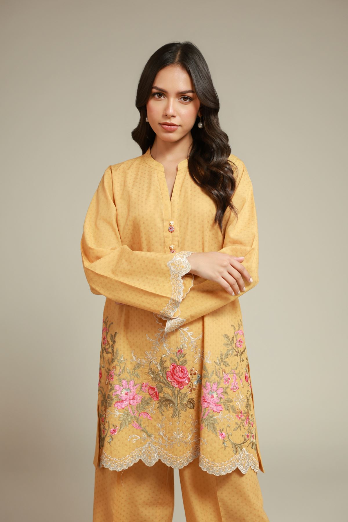 Embroidered Cotton Dobby 2-Piece Tailored Set - 2-26-109-A-H-VG