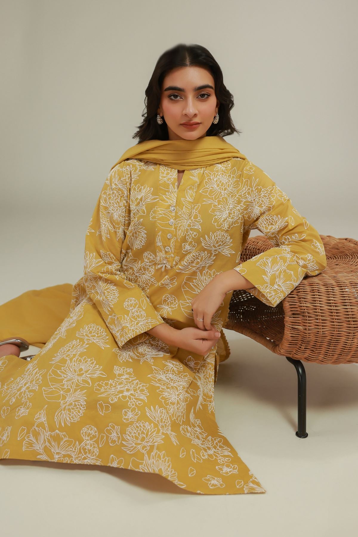 Cambric Floral Longline Kurta - T-A22-26-106FJ-VG