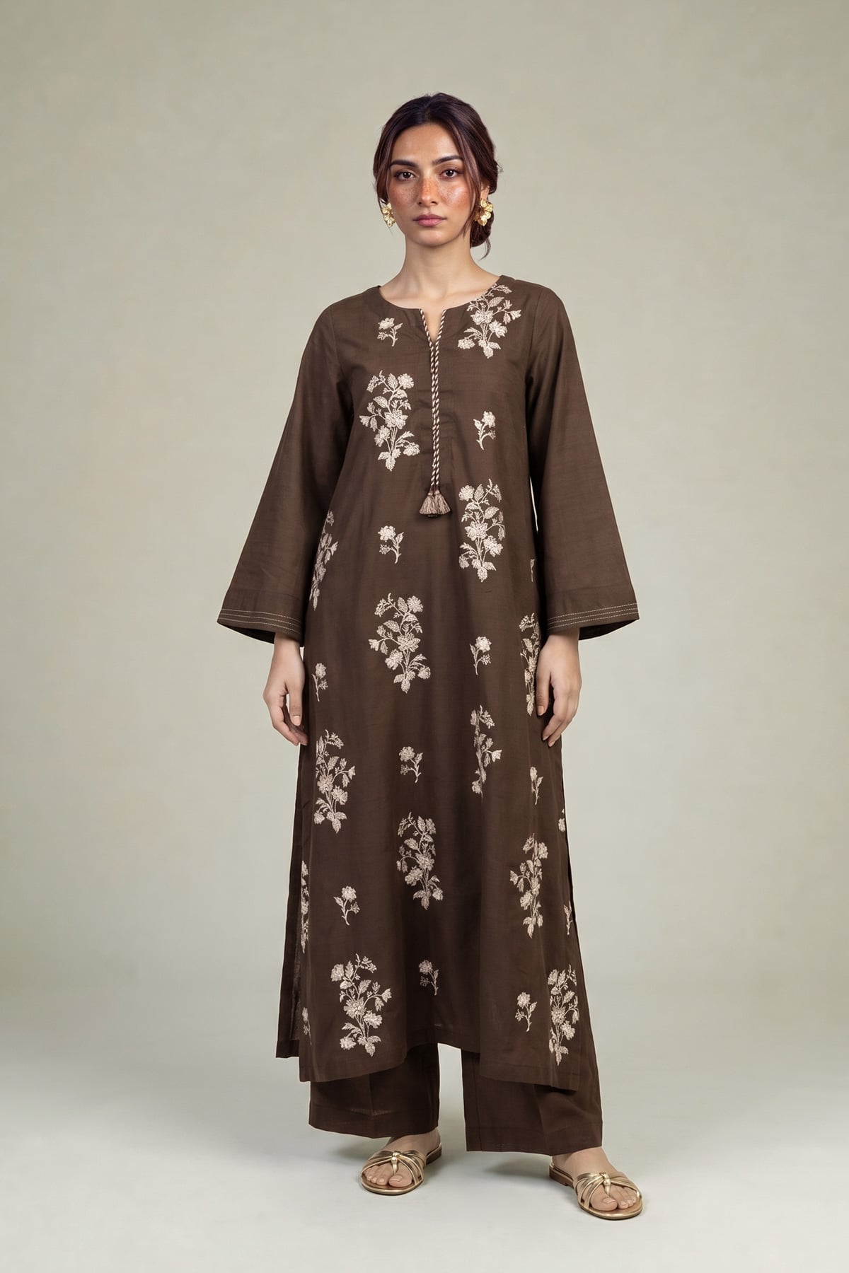 Embroidered Light Khaddar Fabrics 2 Piece | Top and Bottom - 1-26-457-A-C2-VG