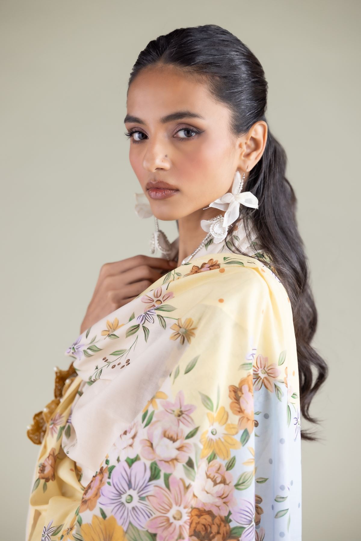 Embroidered Lawn Floral Dotted Dupatta - 1-26-129-A-C-VG