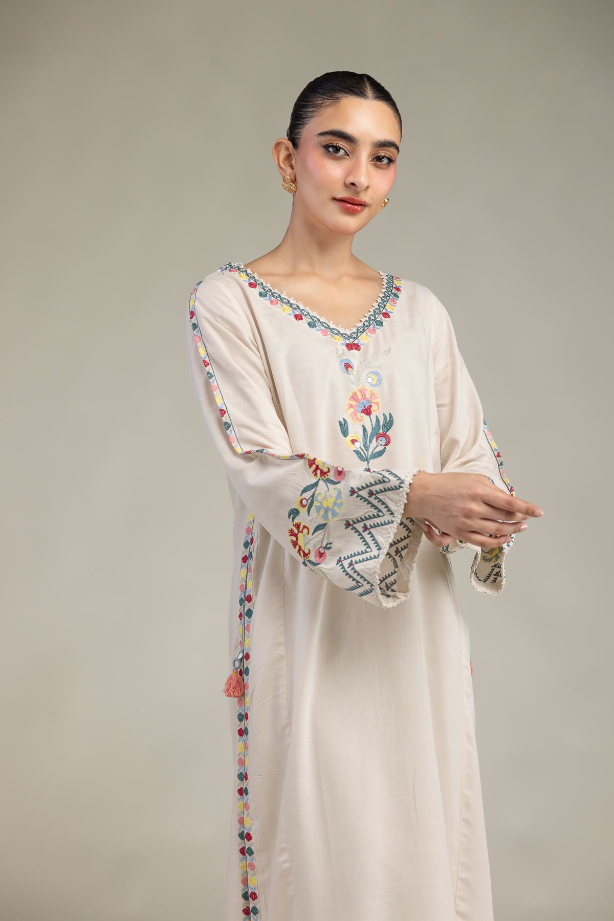 Embroidered Raw Silk Floral Silk Kurta - 1-26-225-A-C1-VG