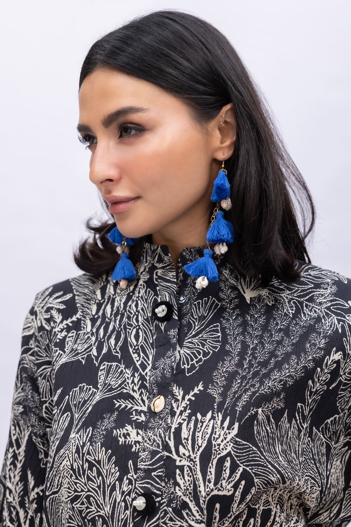 Printed Ripple Crinkle Long High-Neck Kurta - 25-08-8E4-01TA-VG