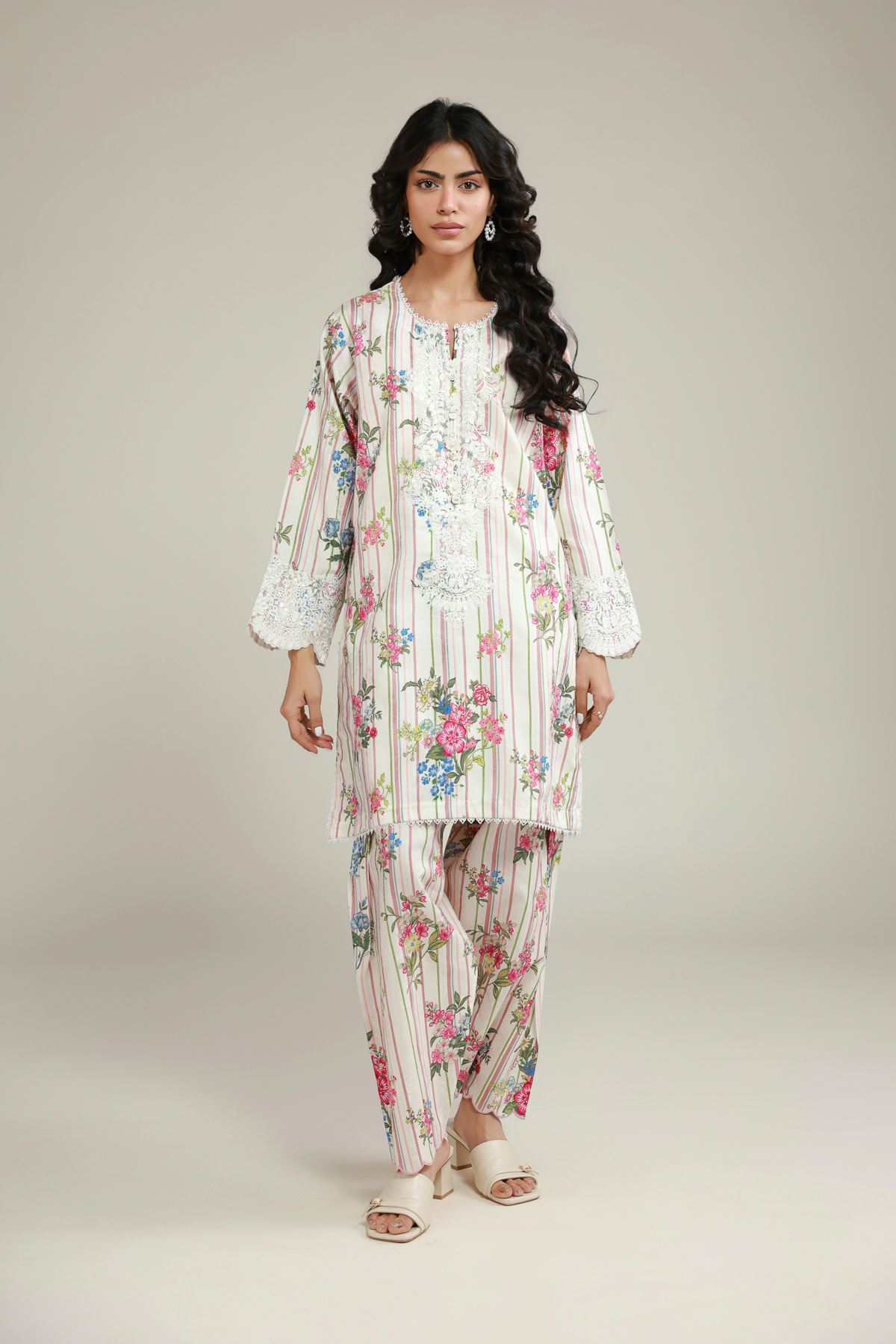Embroidered Jacquard Printed Co-ord Set - T-A113-26-106EC2-VG