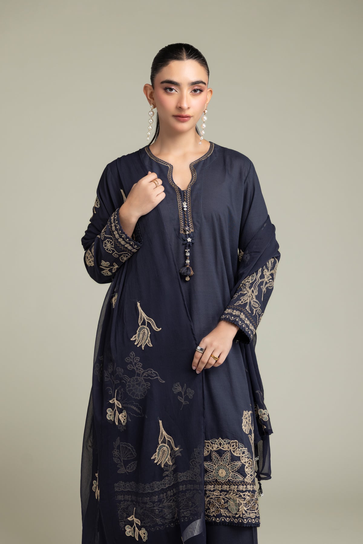 Embroidered Chiffon Floral Chiffon Dupatta - 1-26-309-B-D1-VG