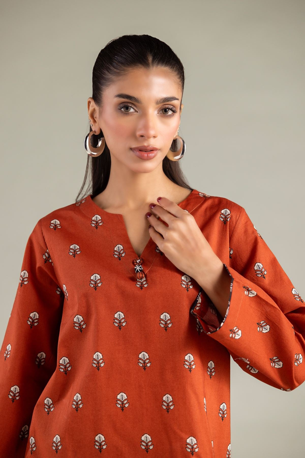 Printed Cambric V-neck Kurta - 1-26-103-A-A-VG