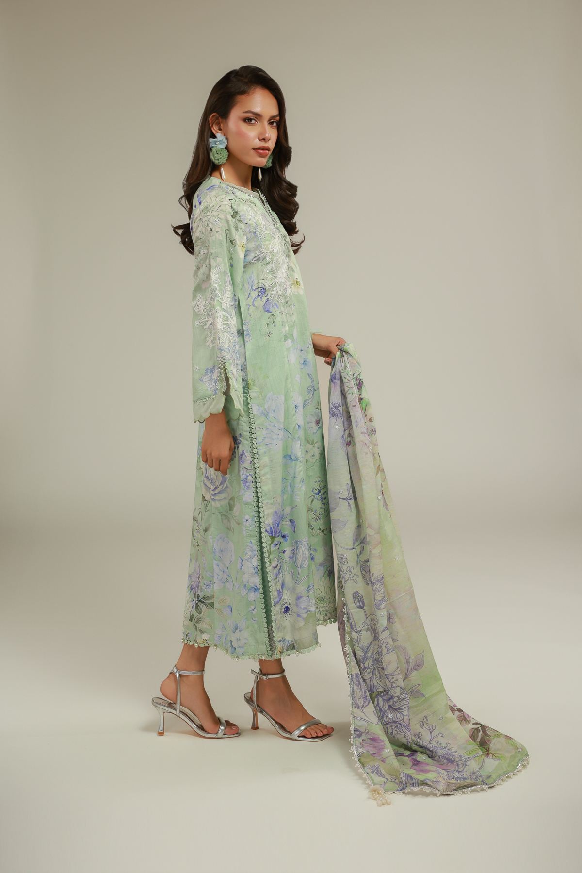Embroidered Raw Silk Floral 3-Piece Set - T-A22-26-113FC1-VG