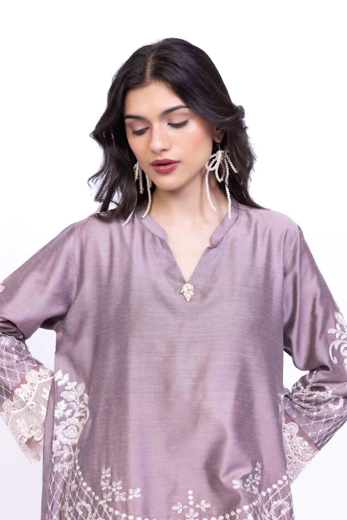 Embroidered Raw Silk Kurta - 25-10-11E1-07TA-VG