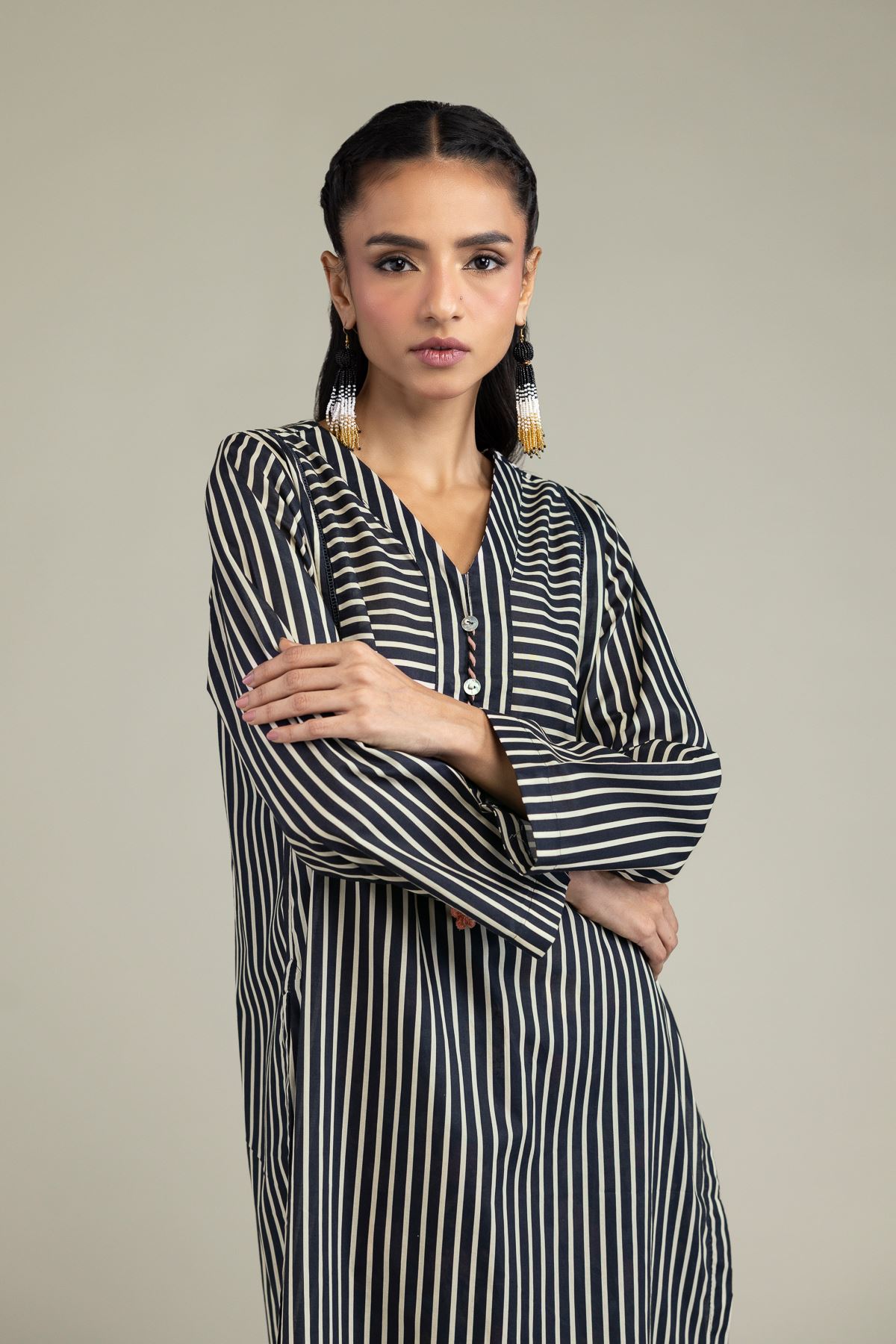 Printed Cambric V-Neck Longline Kurta - 1-26-205-A-F1-VG
