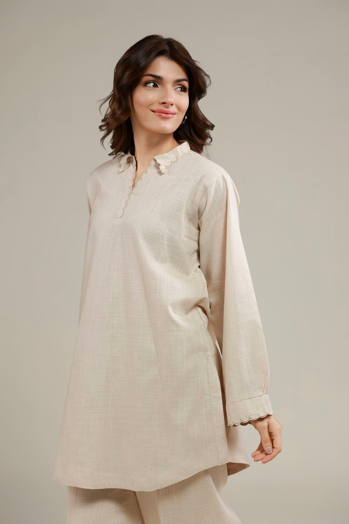 Embroidered Heavy Textured Cotton Short Solid Kurta - 25-10-11E6-01TA-VG