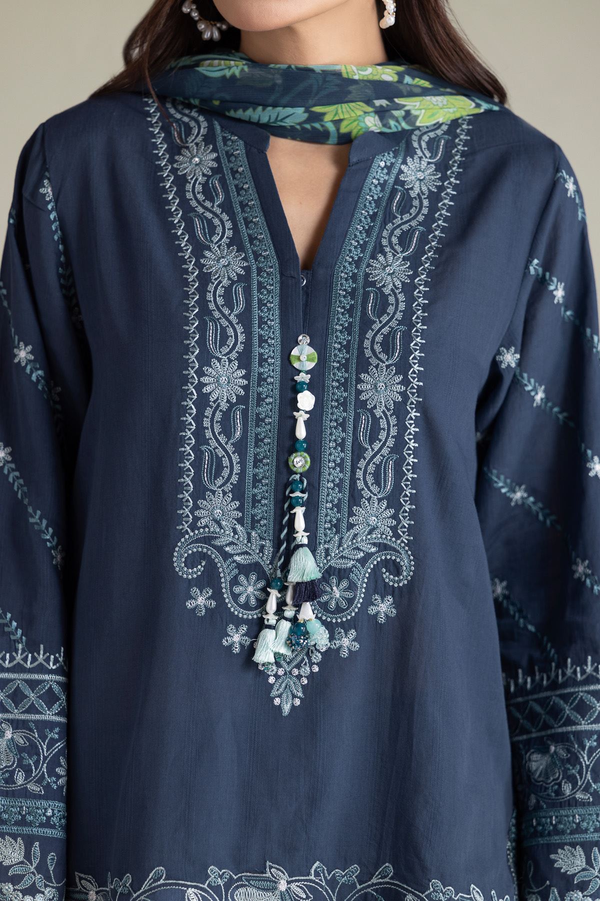 Embroidered Textured Cotton Tailored 3 Piece - T-A22-26-207FA2-VG