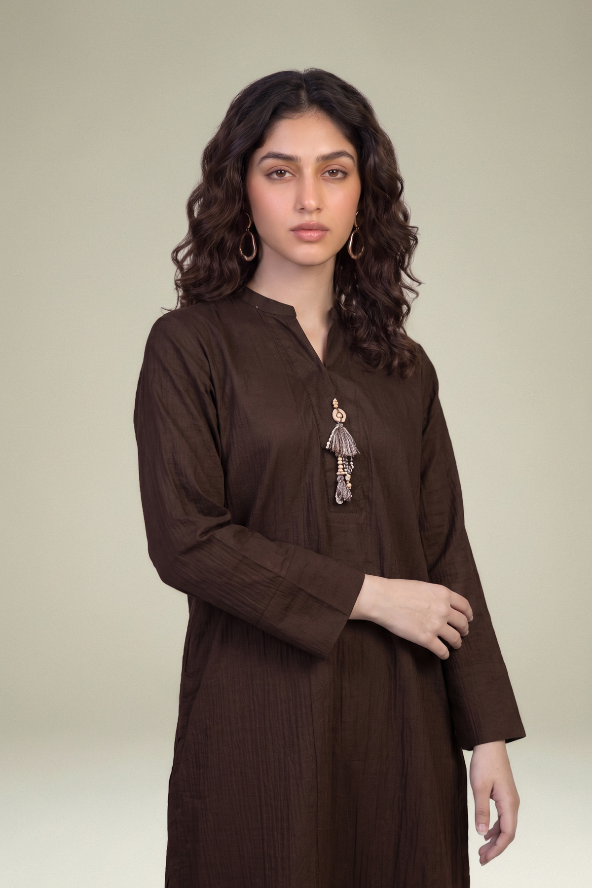 Embroidered Cotton Crinkle Brown Cotton Kurta - 1-26-102-A-F-VG