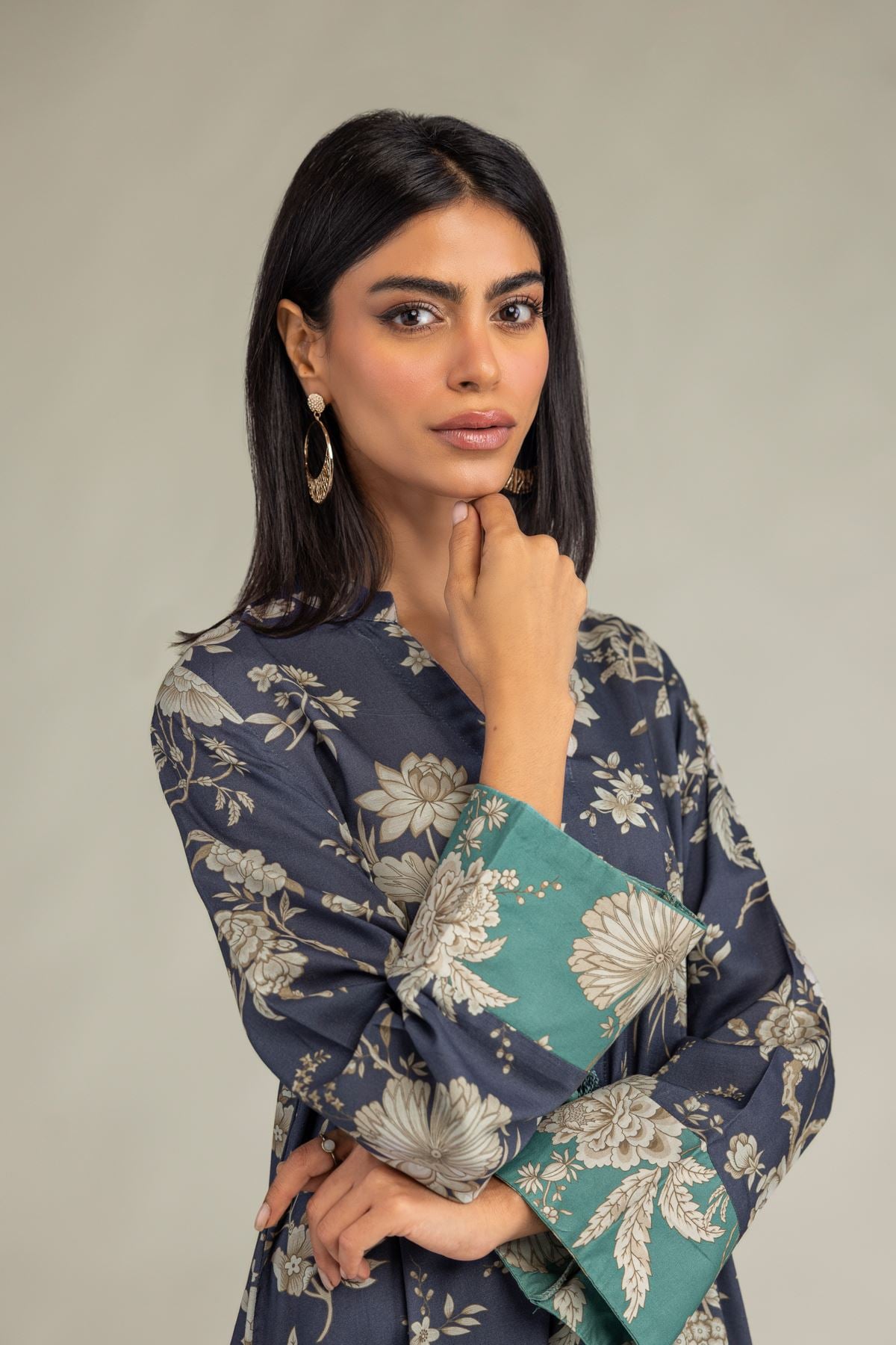 Printed Raw Silk Floral Longline Kurta - 12-26-301-A-E1-VG