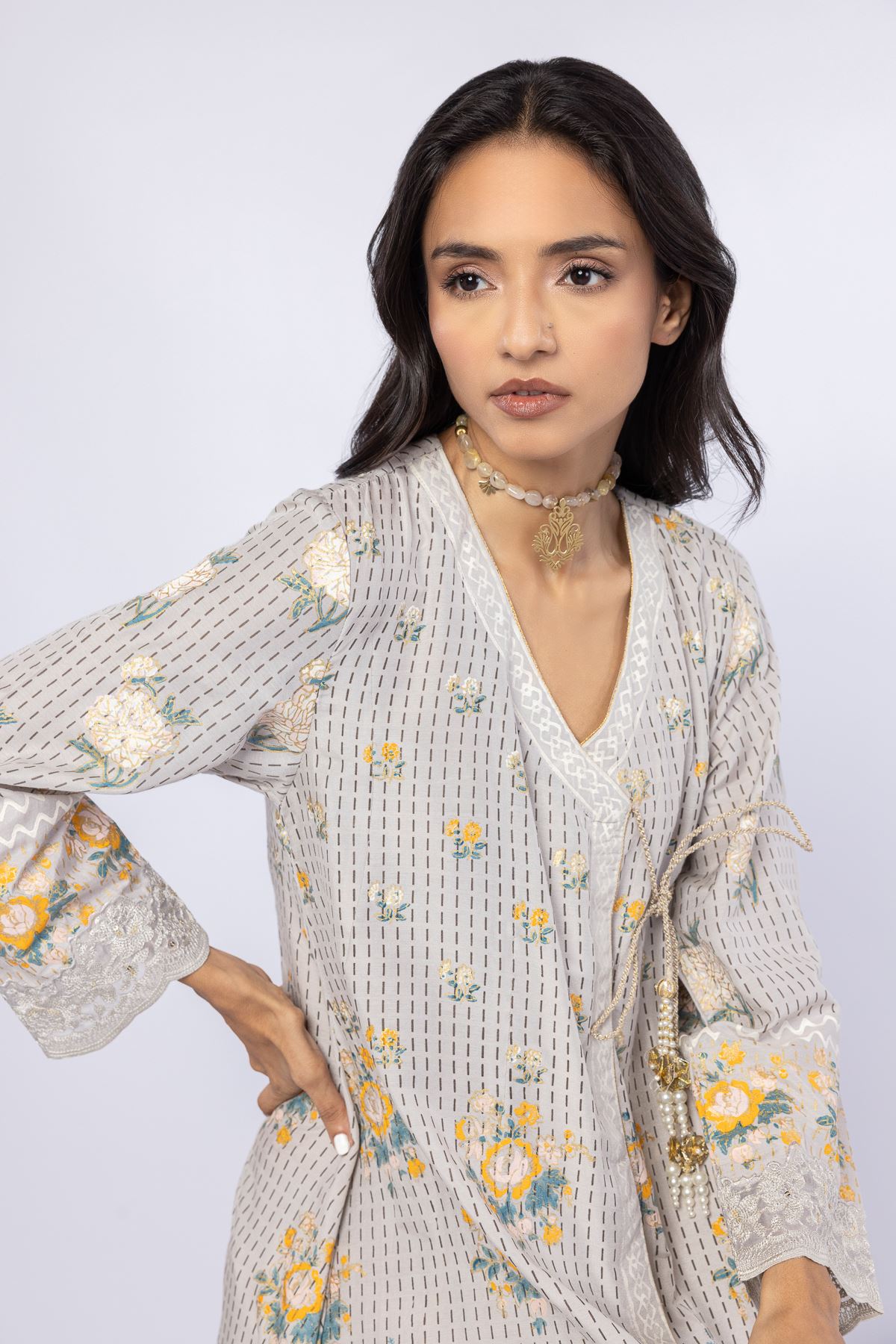 Embroidered Raw Silk Kurta - 25-05S22-08TB-VG
