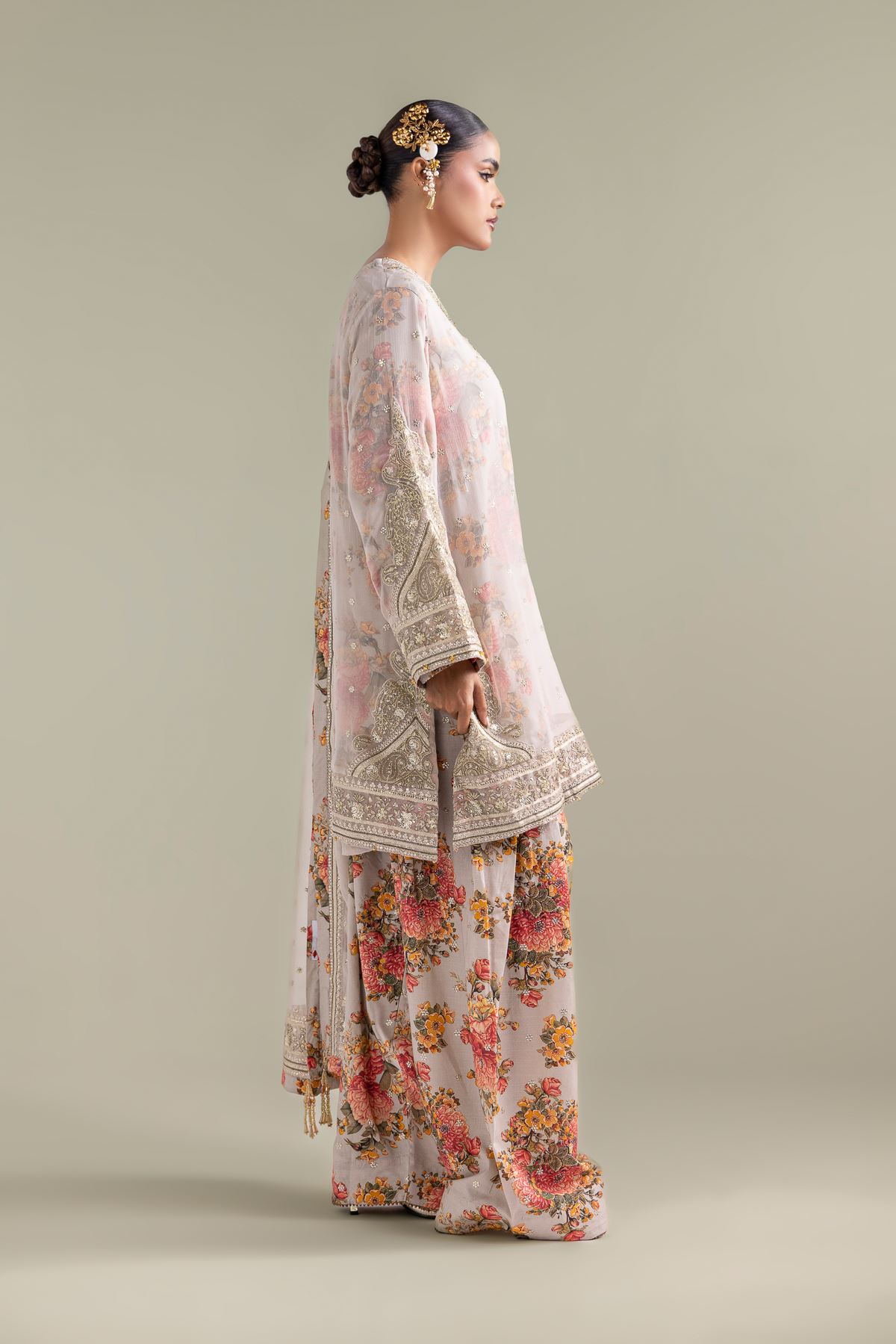 Embroidered Chiffon Floral Zari 3-piece - 5-26-103-F-F-VG