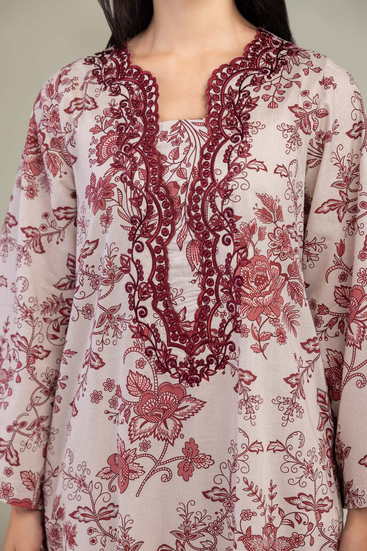 Embroidered Cambric Pink Floral Kurta - 8-26-303-A-C1-VG