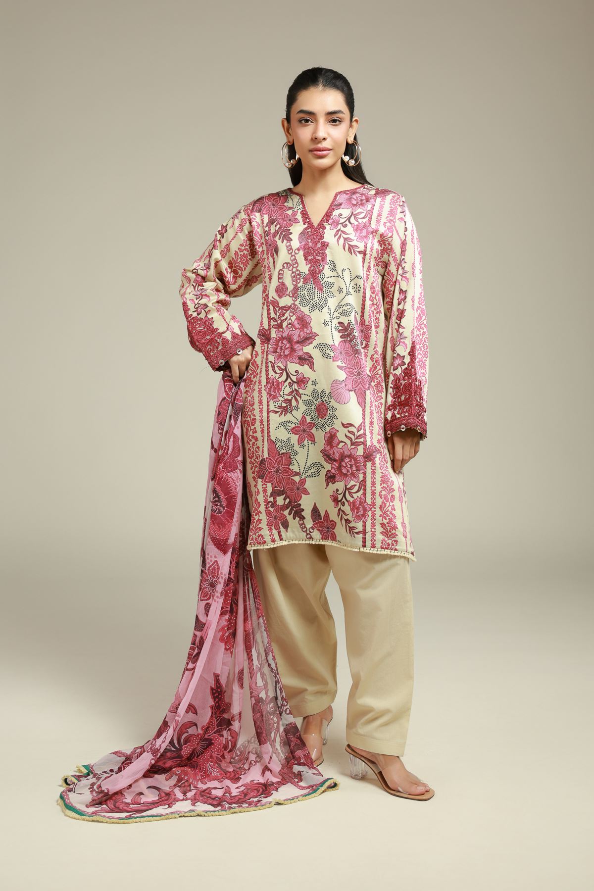 Embroidered Satin 3-Piece Tailored Set - 1-26-108-A-F-VG