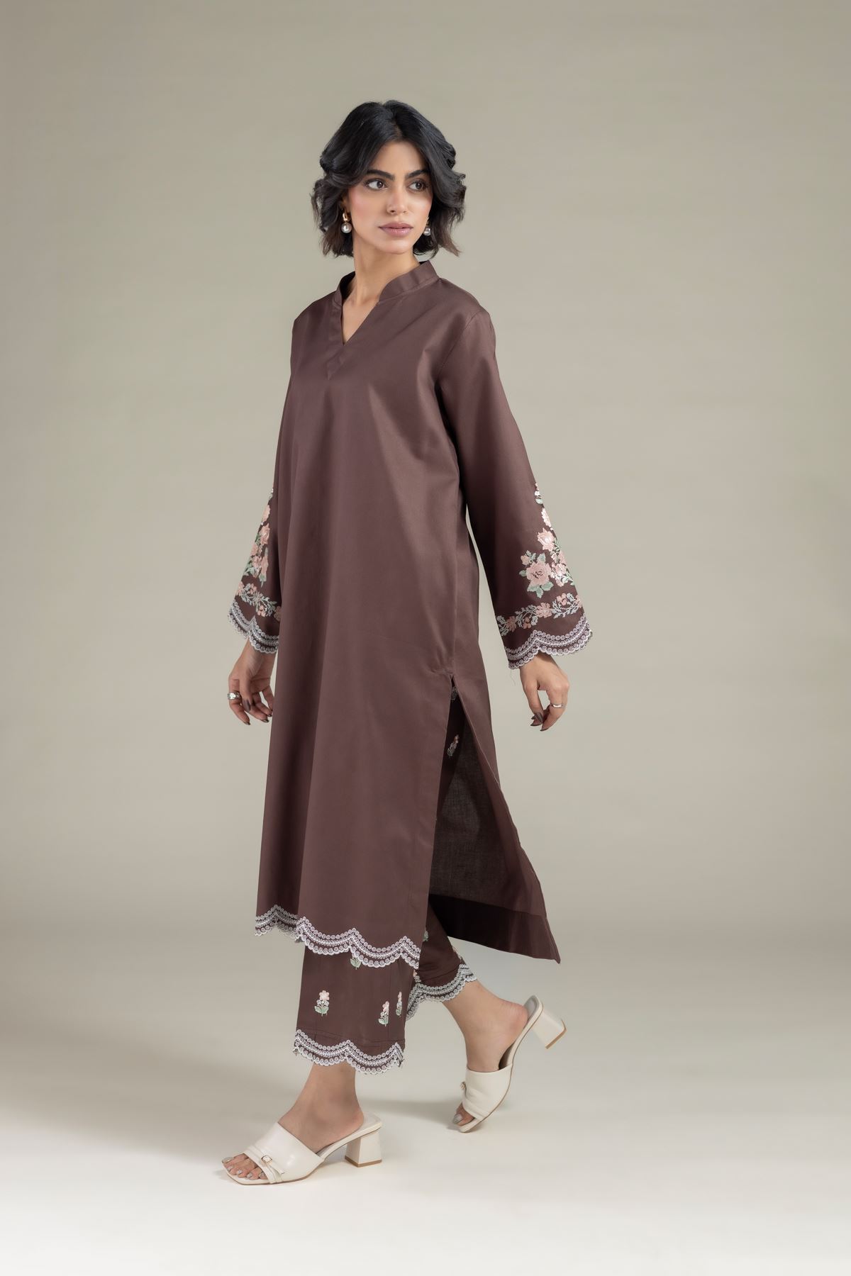 Embroidered Textured Cotton Kurta - 25-10-12E9-02TA-VG