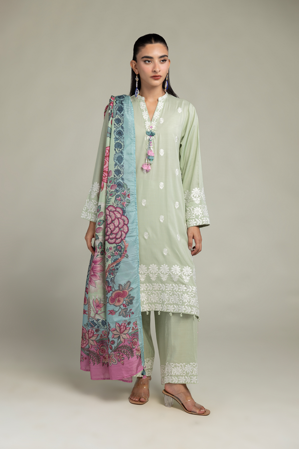 Embroidered Polyester Silk Silk Floral Dupatta - 2-26-106-A-H-VG