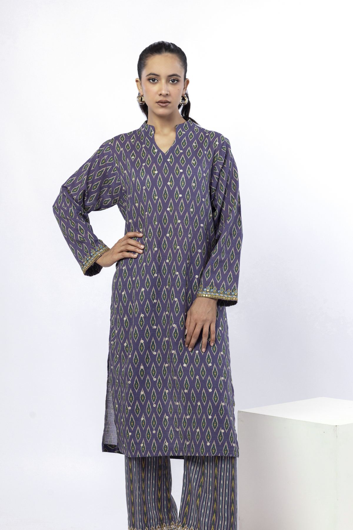 Embroidered Khaddar Fabrics 2 Piece | Top and Bottom - 1001902134