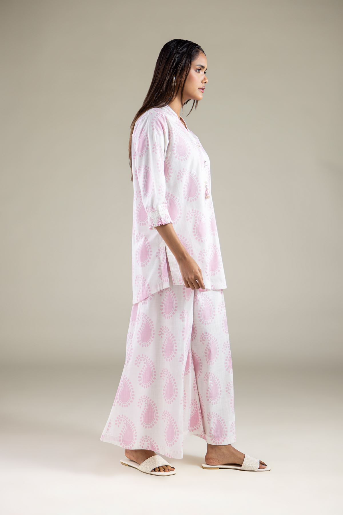 Embroidered Textured Cotton Pants - 1-26-133-A-F-VG