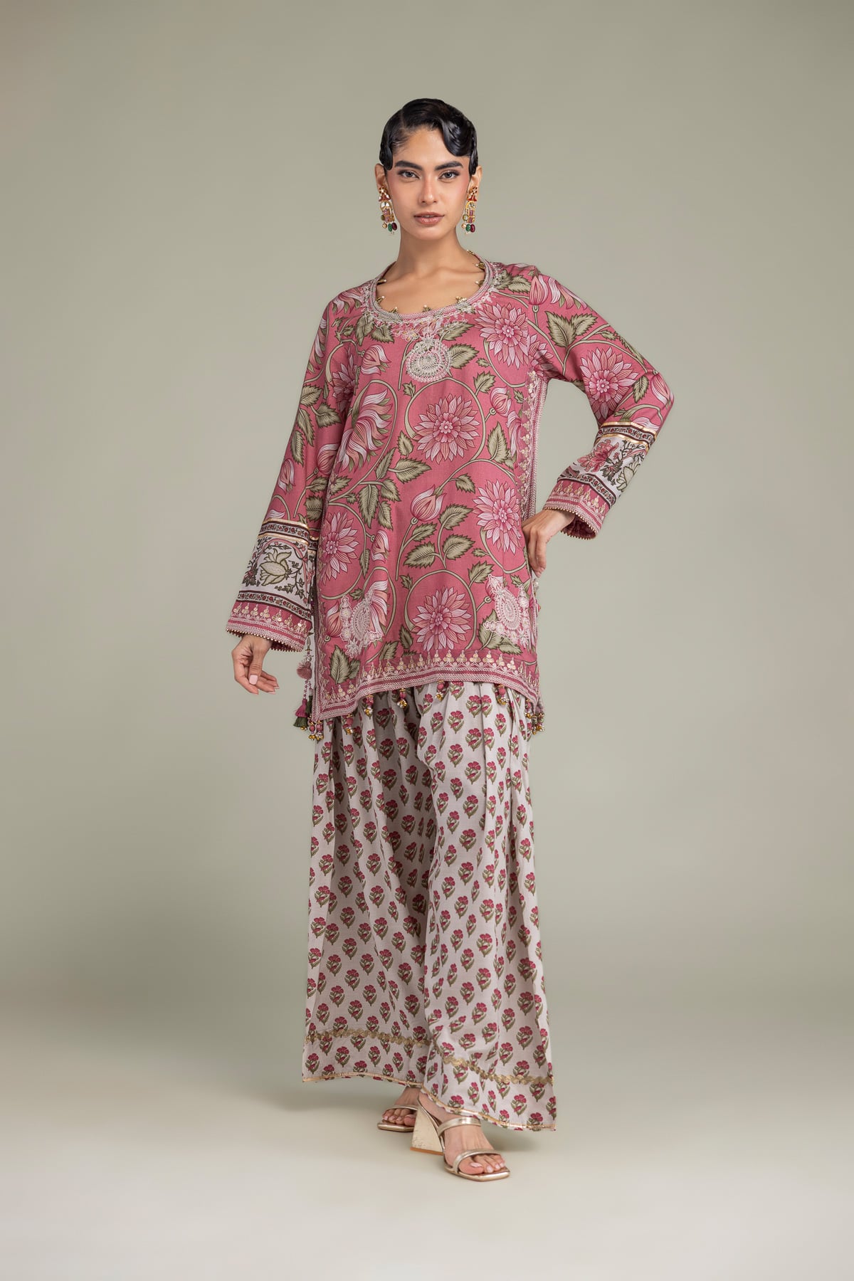 Embroidered Raw Silk Silk Round-Neck Kurta - 1-26-102-A-F-VG