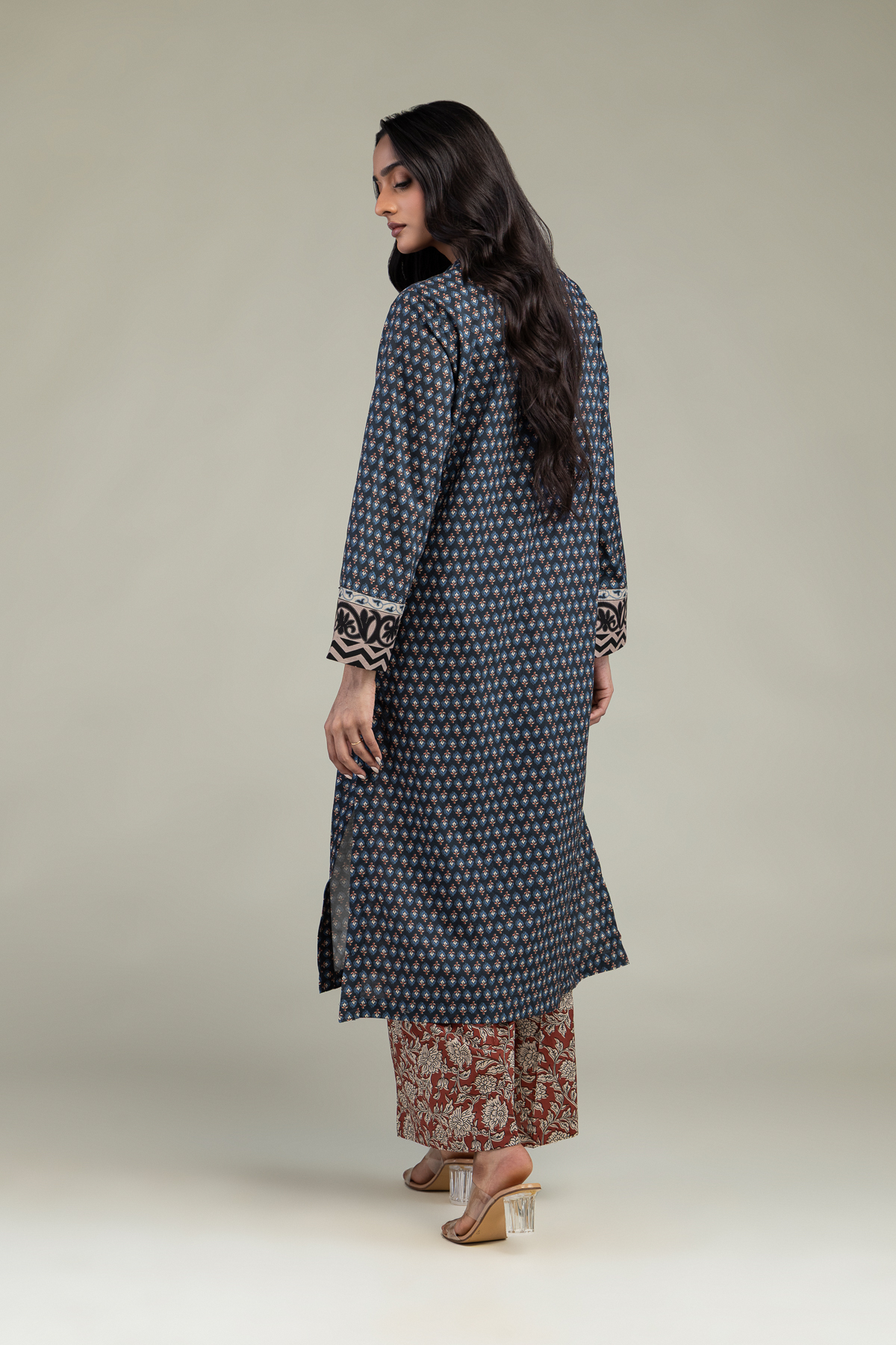 Printed Cambric V-Neck Cambric Kurta - 1-26-220-B-J3-VG