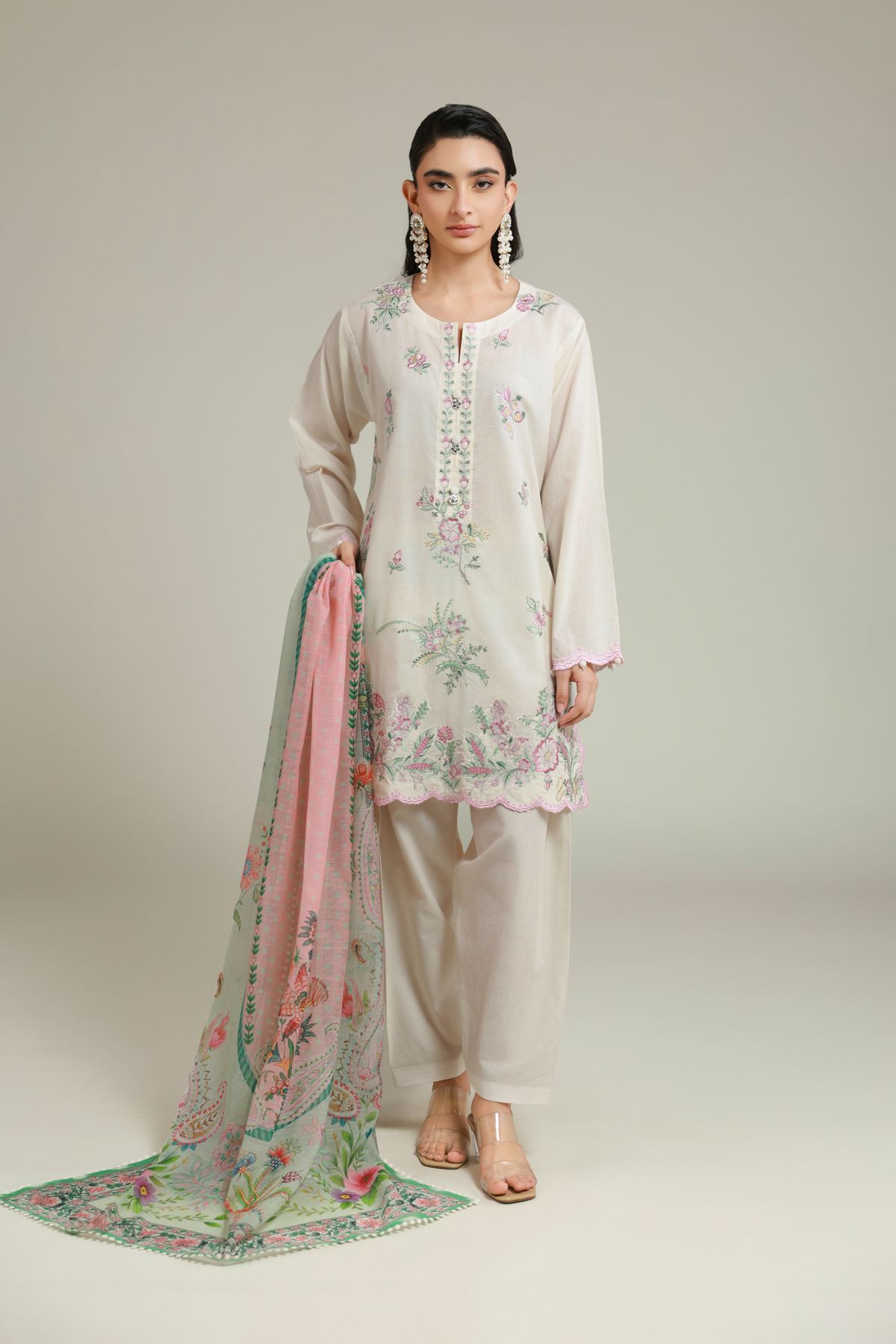 Embroidered Cambric Fabrics 3 Piece - CA49A-VG